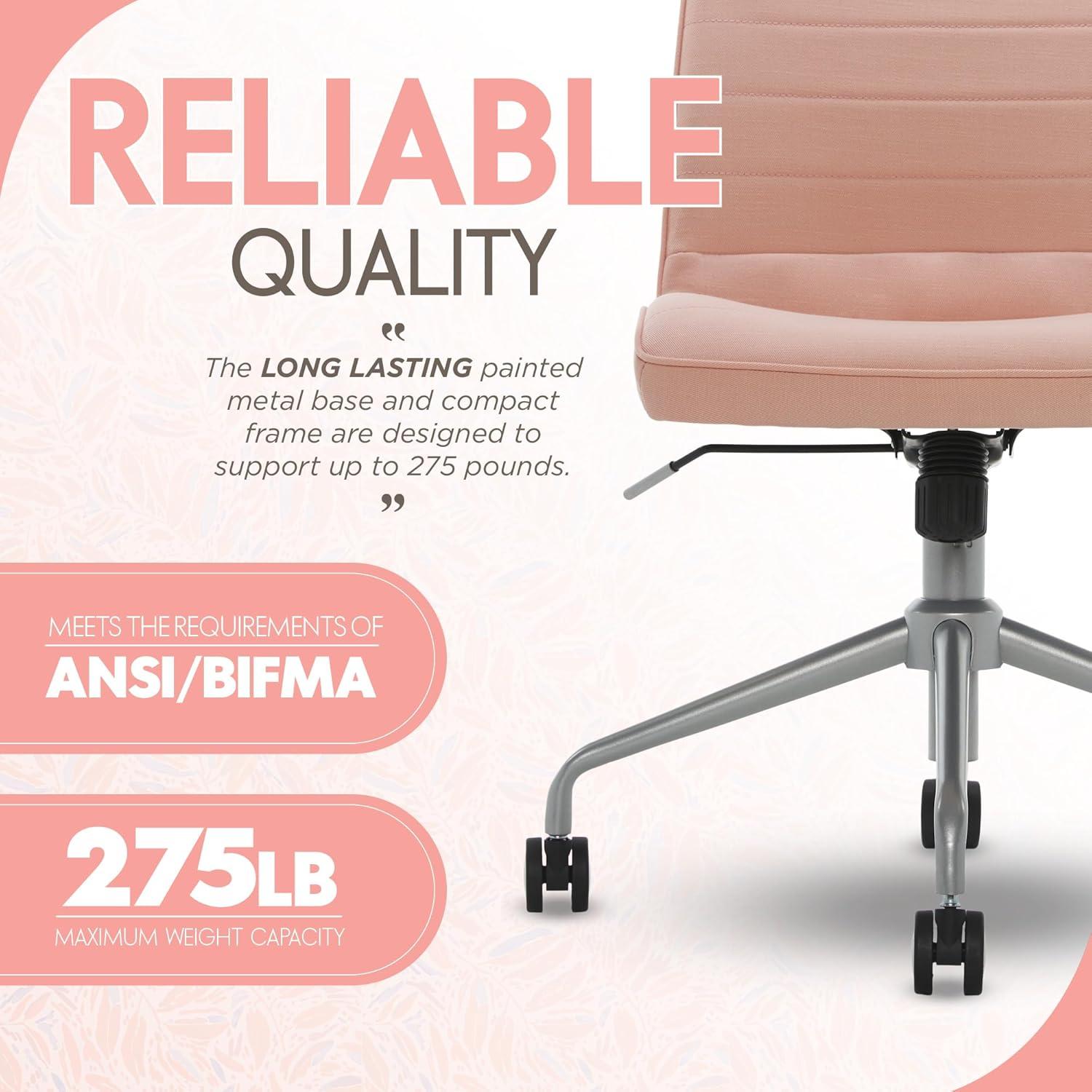 Adore Decor Adelaide Task Chair French Pink: Chrome-Plated, Adjustable Height, Swivel, Metal Base