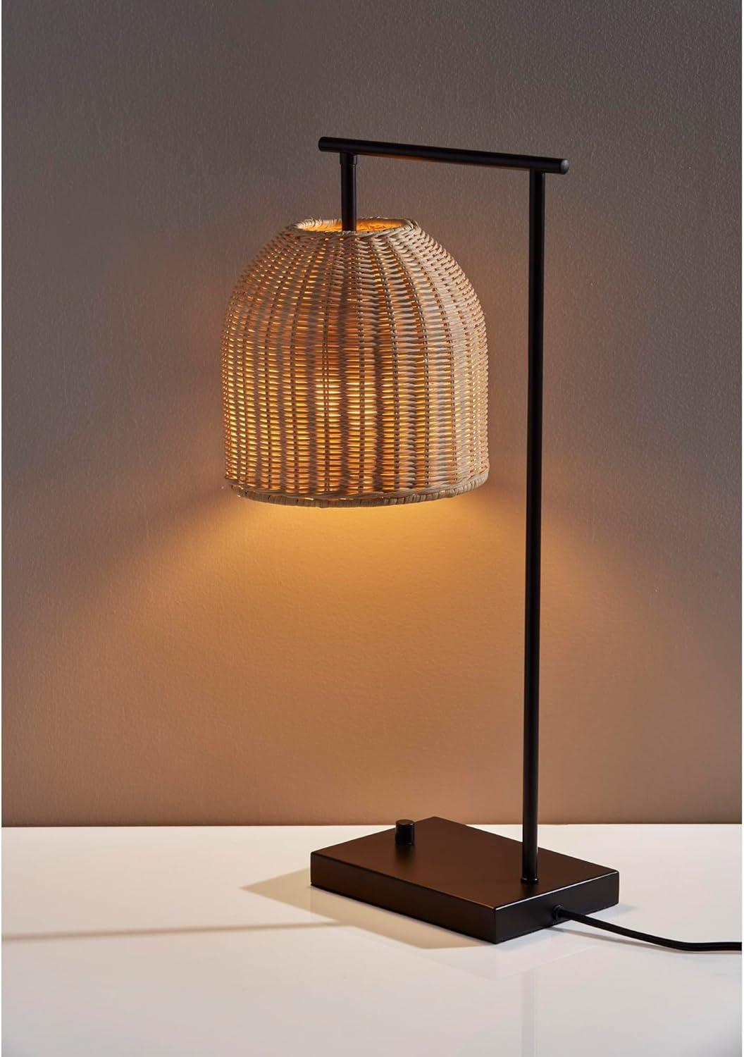 Adesso Bahama Table Lamp Dark Bronze: Inverted Basket Shape, Rattan Shade, ETL Listed, No Assembly Required