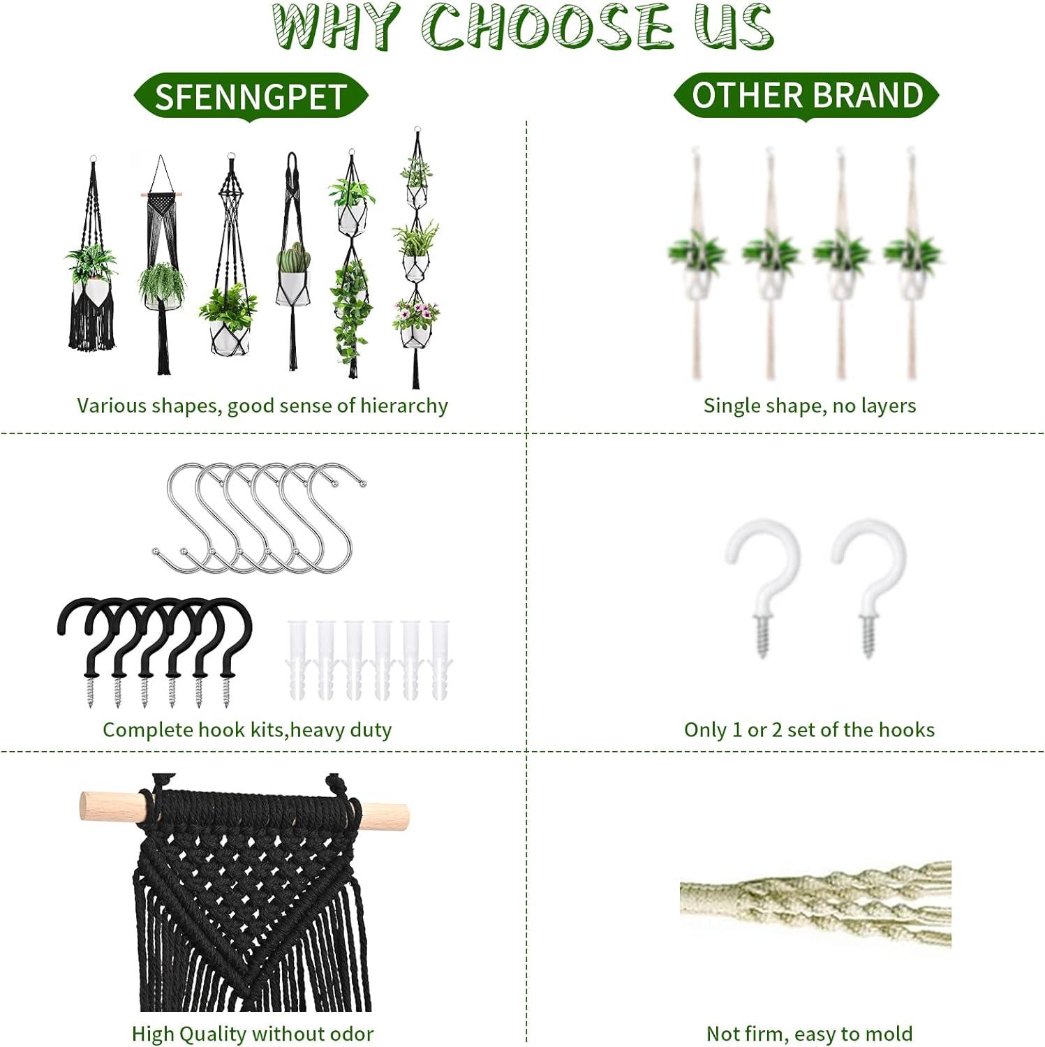 Plant Hangers, 6Pack Hanging for Indoor Plants W/Hangers Kit Handmade Macromay Plant Hangers Indoor Flower Pots