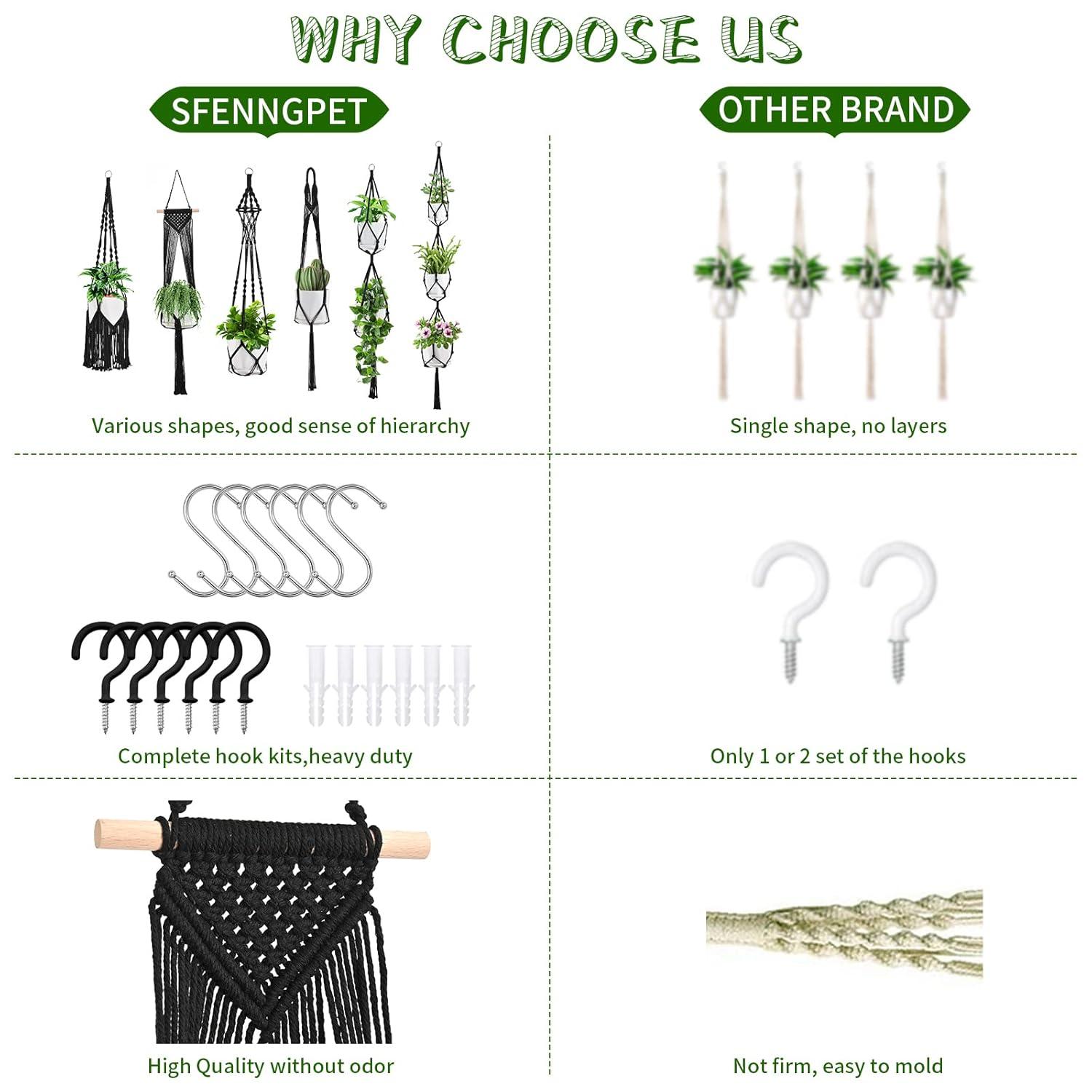 Plant Hangers, 6Pack Hanging for Indoor Plants W/Hangers Kit Handmade Macromay Plant Hangers Indoor Flower Pots