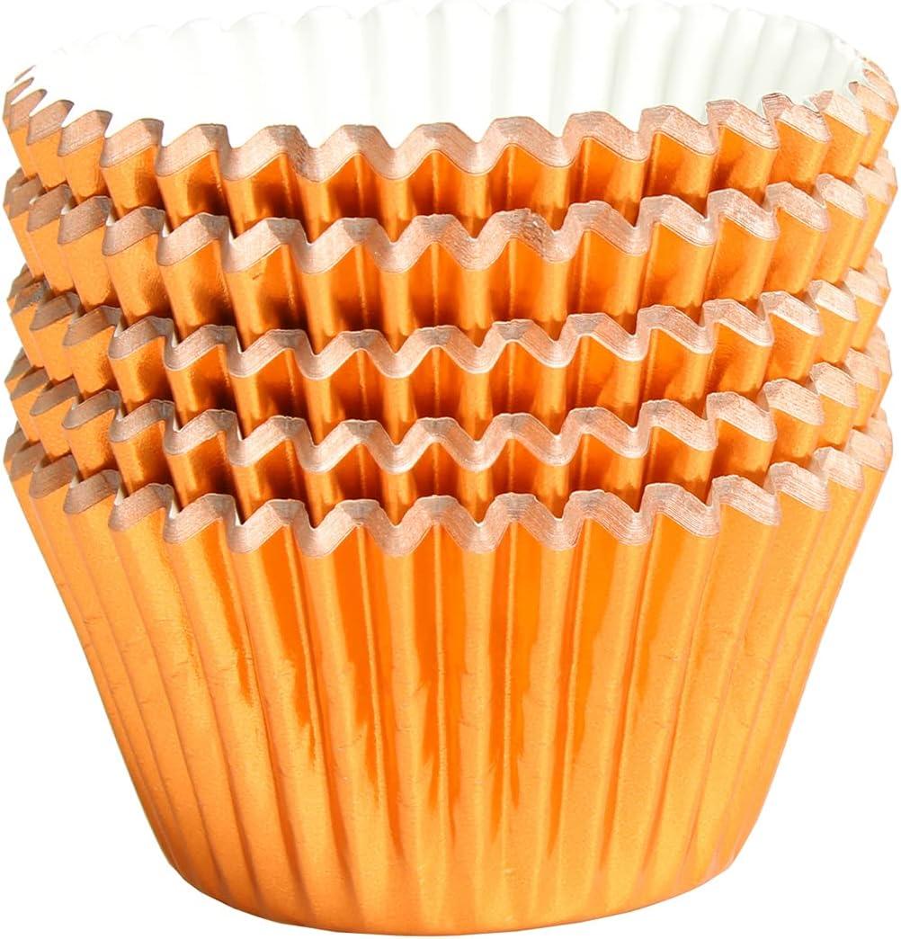 Mombake Standard Foil Orange Cupcake Liners Muffin Baking Cups for Party and More, 100-Count
