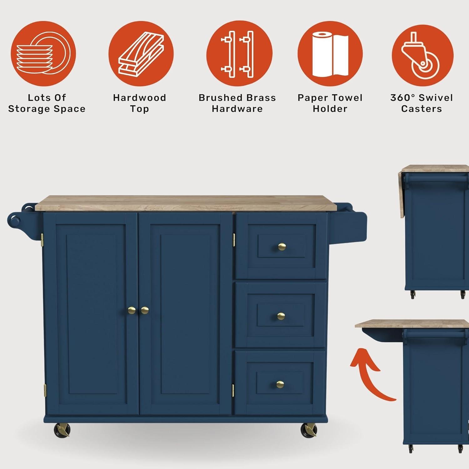 Homestyles Dolly Madison Traditional Engineered Wood Kitchen Cart in Blue/Brass