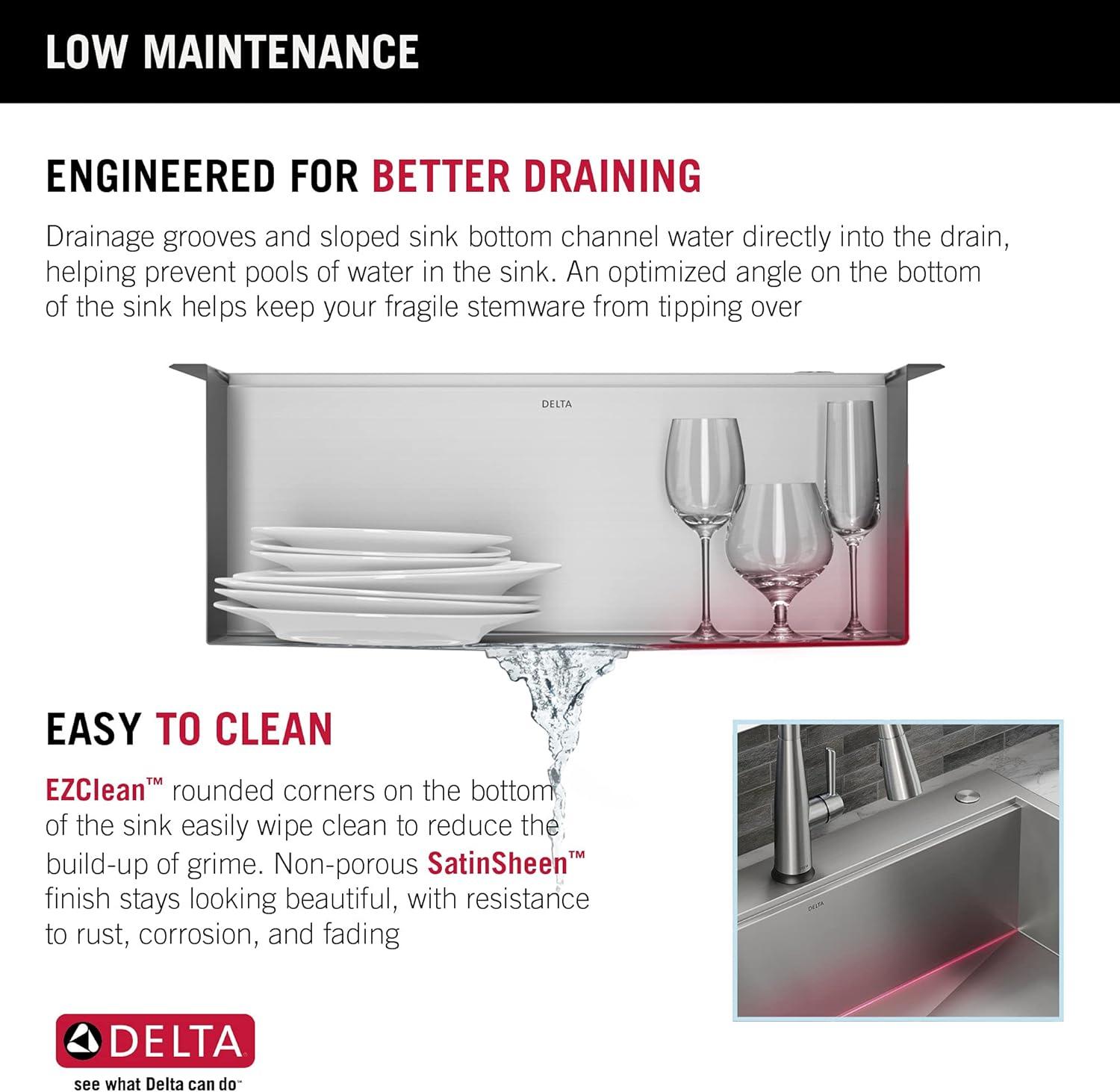 Delta Rivet™ 25" L Workstation Kitchen Sink Drop-In Top Mount 16 Gauge Stainless Steel Single Bowl