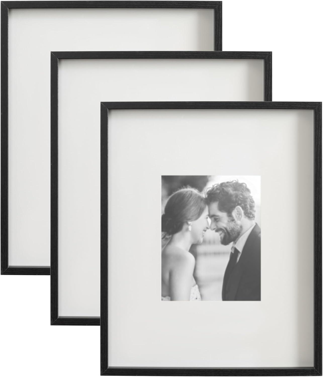 Kate and Laurel Gibson Modern Wall Picture Frame Set of 3, 16x20 matted to 8x10, Black, Three-Piece Frame Set for Gallery Wall Frame Set in Living Room Wall Décor