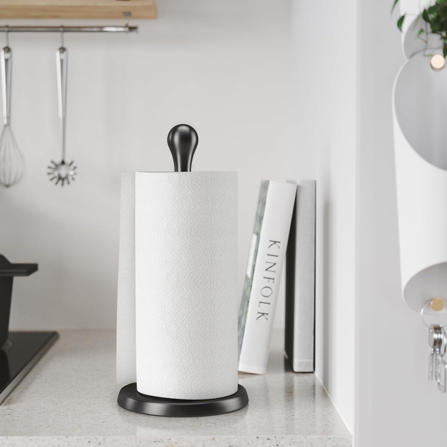 Umbra Tug Paper Towel Holder with Weighted Base, 13.5 Inch, Black