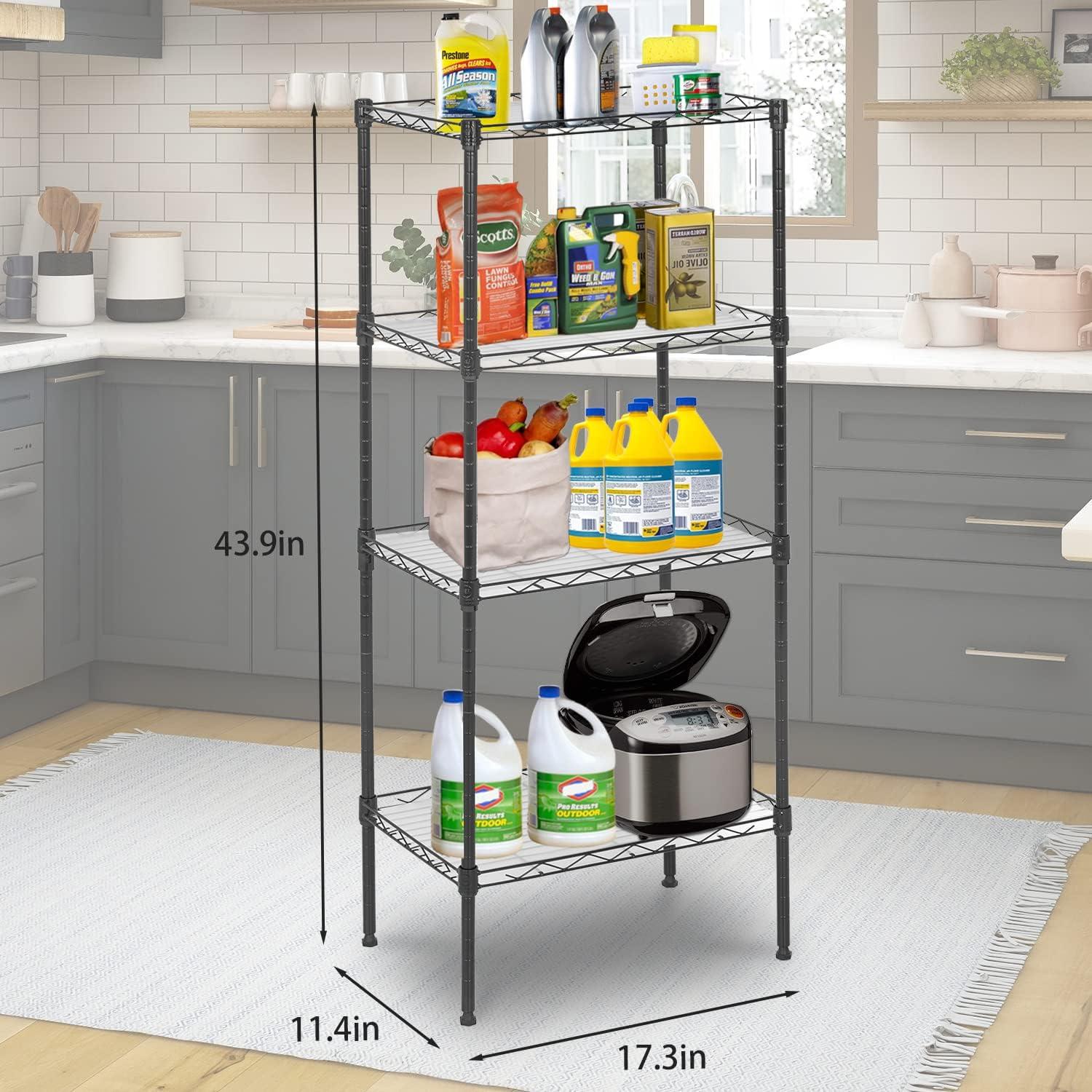 FDW 4 Tier Layer Storage Shelves Wire Metal Shelf for Laundry Bathroom Kitchen Garage(18L x 12W x 44H)