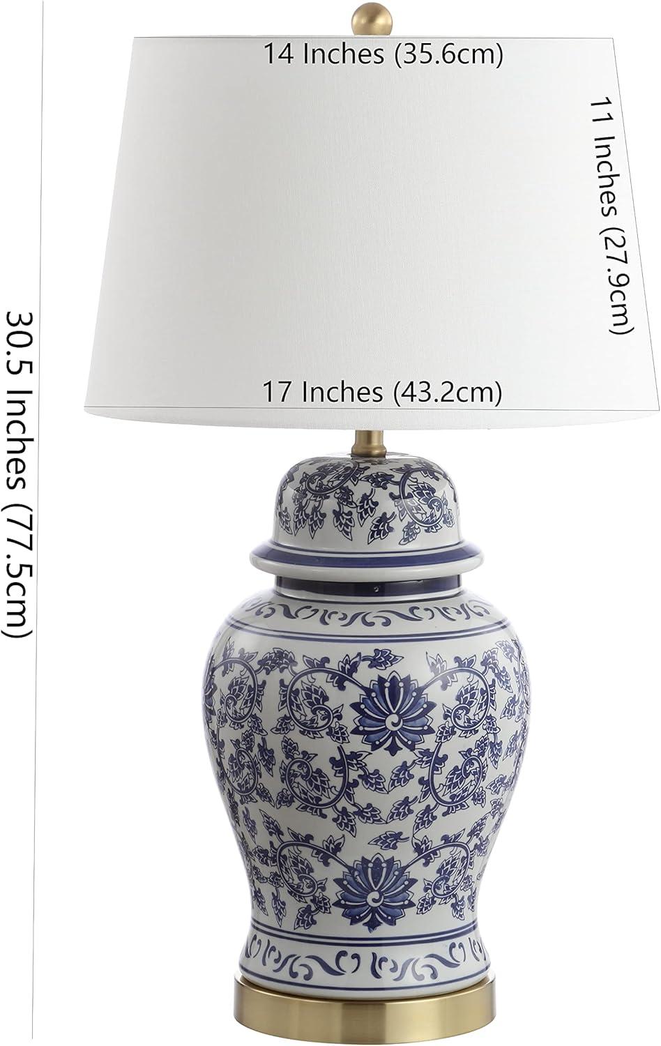 Elegant Arwen Blue and White Ceramic Table Lamp Set with Brass Accents