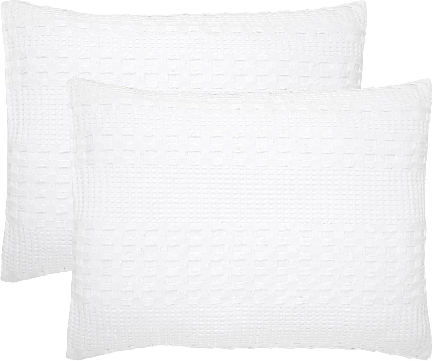 VHC Brands Waffle Weave White Standard Sham Set of 2 20x26, Decorative Throw Pillow Covers / Shams, Boho Farmhouse Bedroom Decor