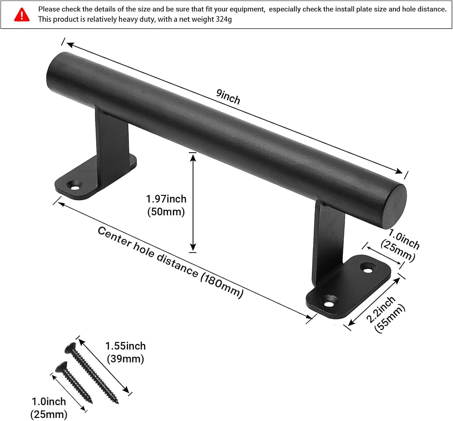 9'' Sliding Barn Door Handles Pack of 2, Black Powder Coated Iron Pull Handles for Gates, Garage, Outdoor Fence, Interior Closet Doors