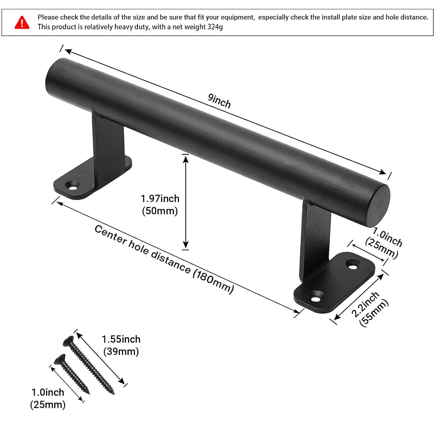 9'' Sliding Barn Door Handles Pack of 2, Black Powder Coated Iron Pull Handles for Gates, Garage, Outdoor Fence, Interior Closet Doors