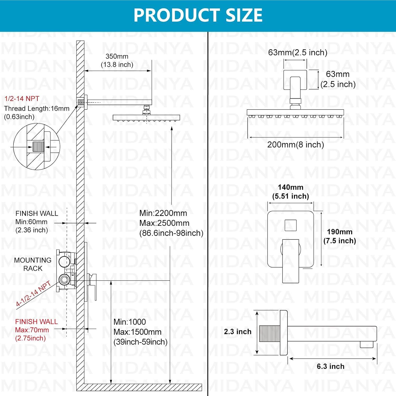 Matte Black Stainless Steel Wall-Mounted Rain Shower Set