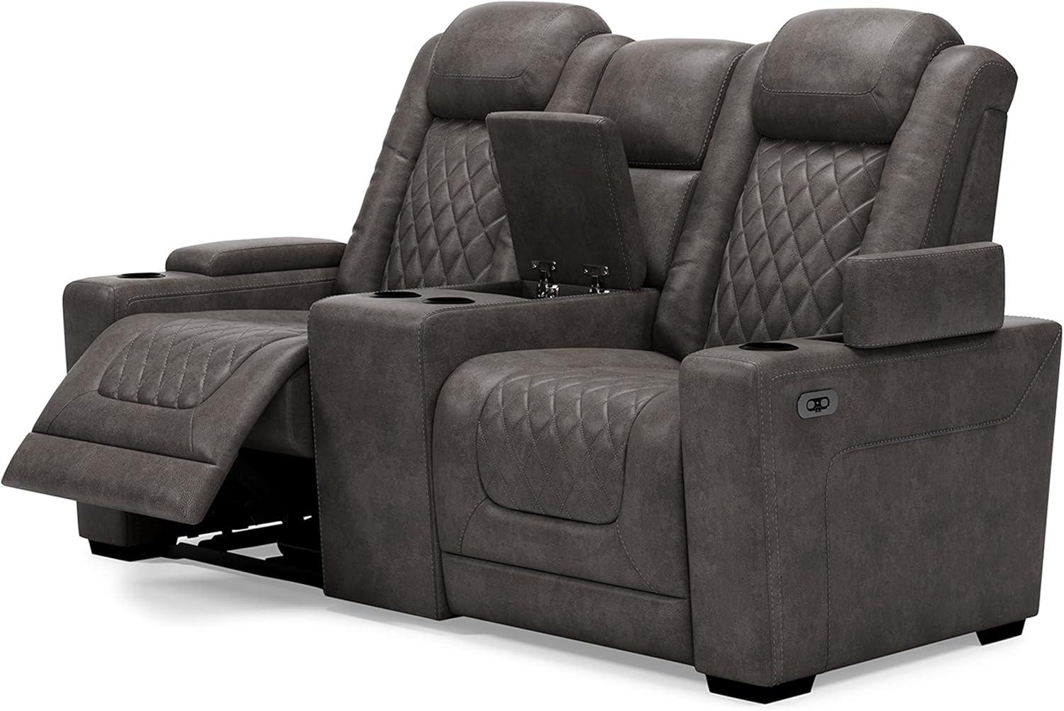 Gray Faux Leather Power Reclining Loveseat with Cup Holder