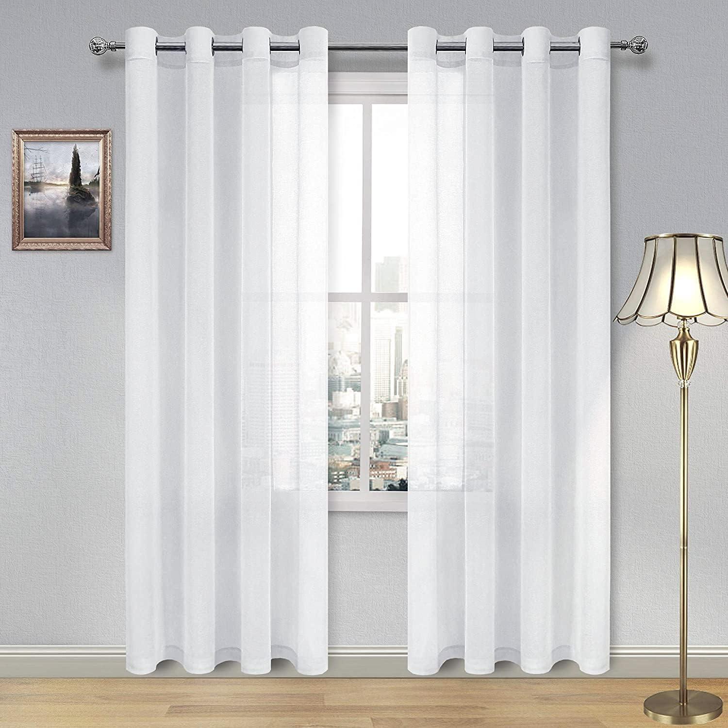 White Sheer Grommet Linen Look Polyester Window Panels 52 x 84 Inch