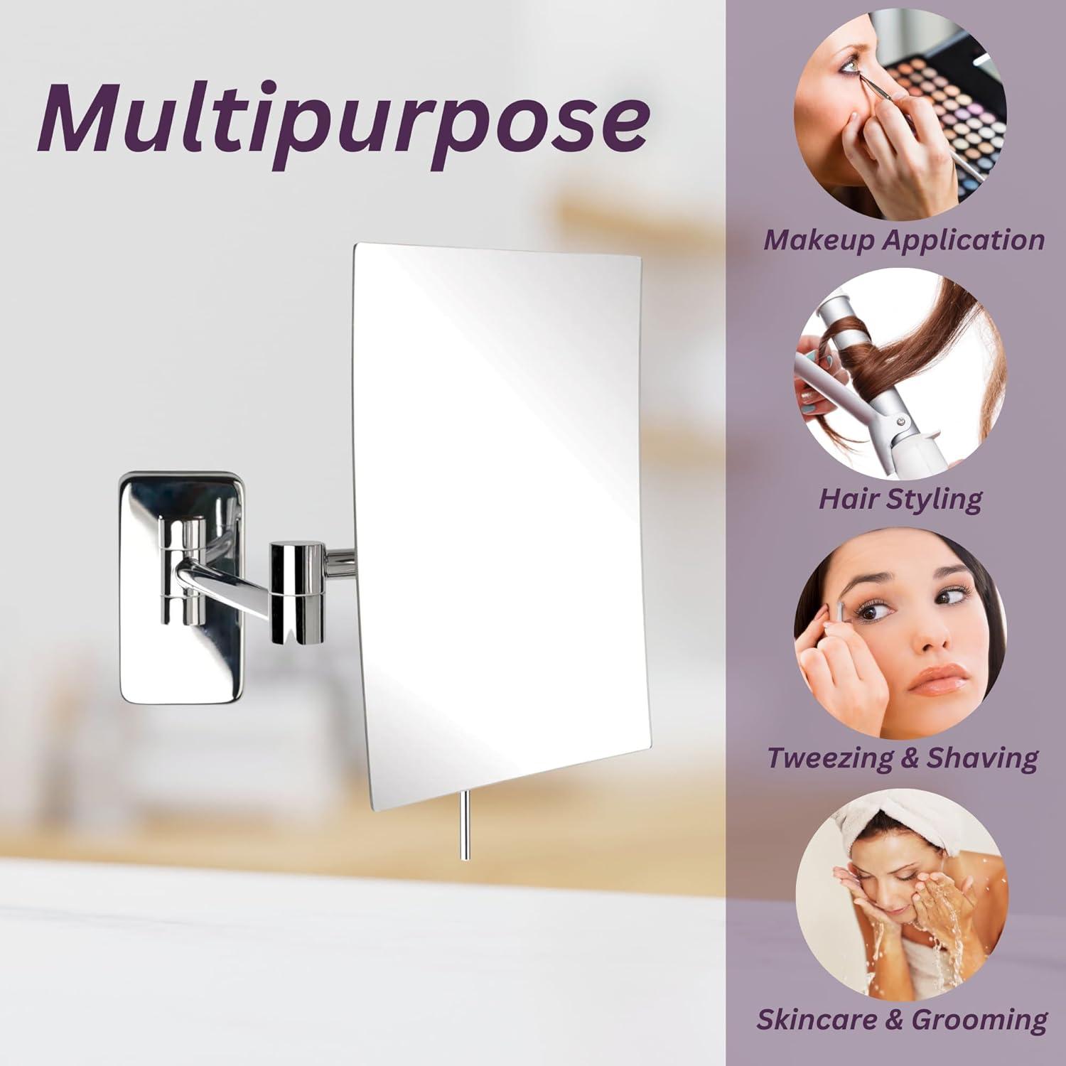 Wrought Studio™ Wall Mount Makeup Mirror with 5X Magnification - 8.75” x 6.5” Rectangular Mirror Extends 14”