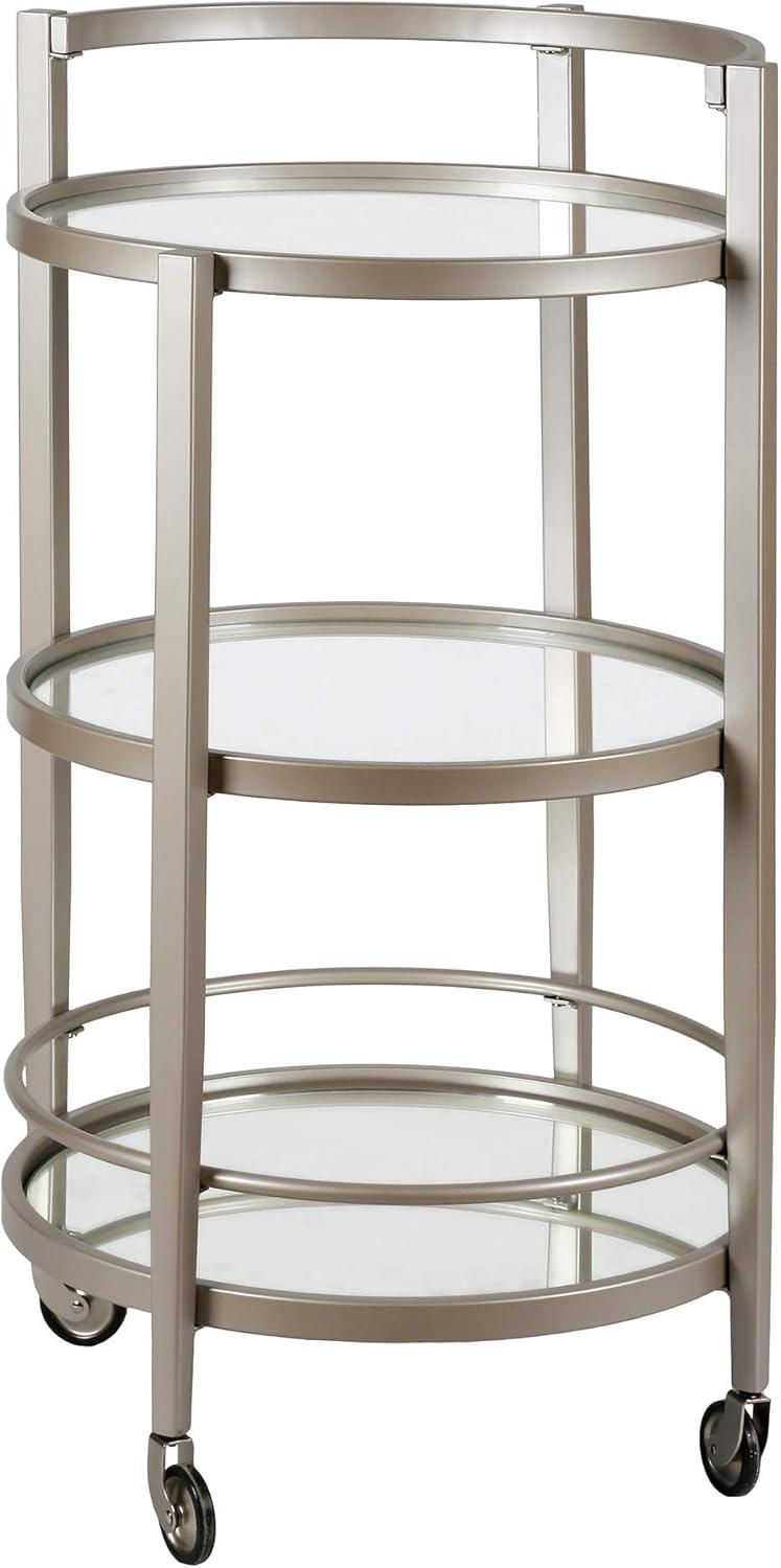 Evelyn&Zoe Hause 21" Wide Round Bar Cart in Satin Nickel