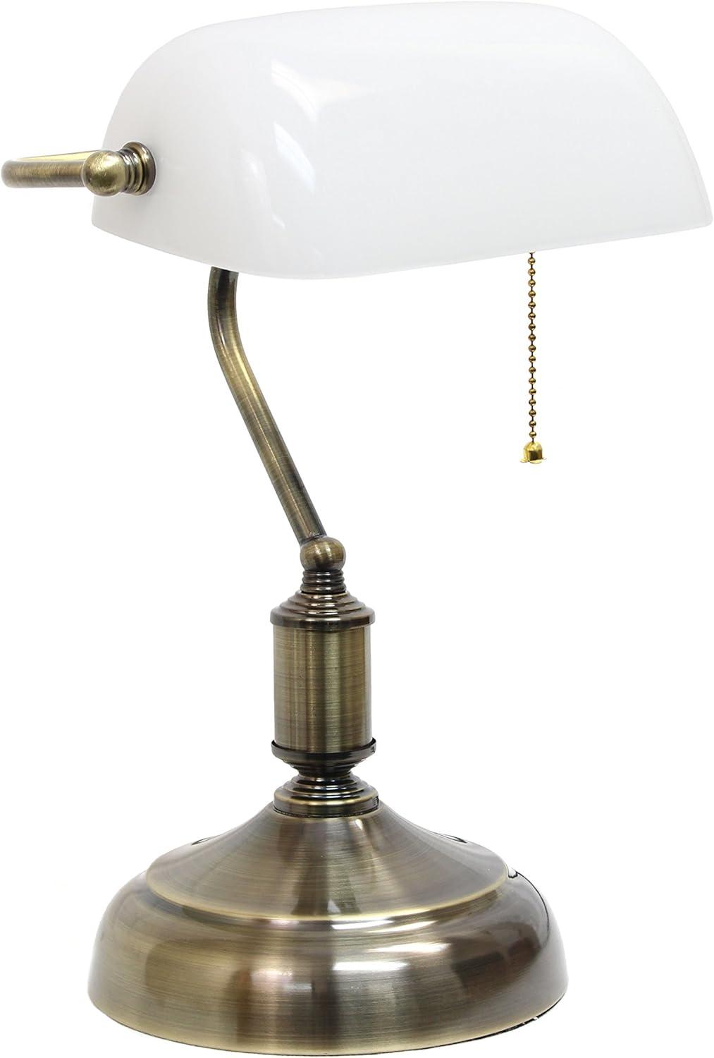 Executive Banker's Desk Lamp with Glass Shade Black - Simple Designs: ETL Listed, Metal Body, Pull Chain