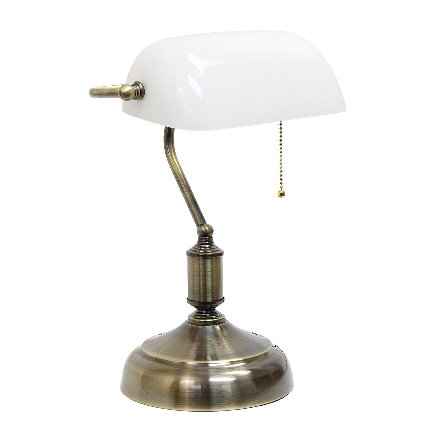 Executive Banker's Desk Lamp with Glass Shade Black - Simple Designs: ETL Listed, Metal Body, Pull Chain