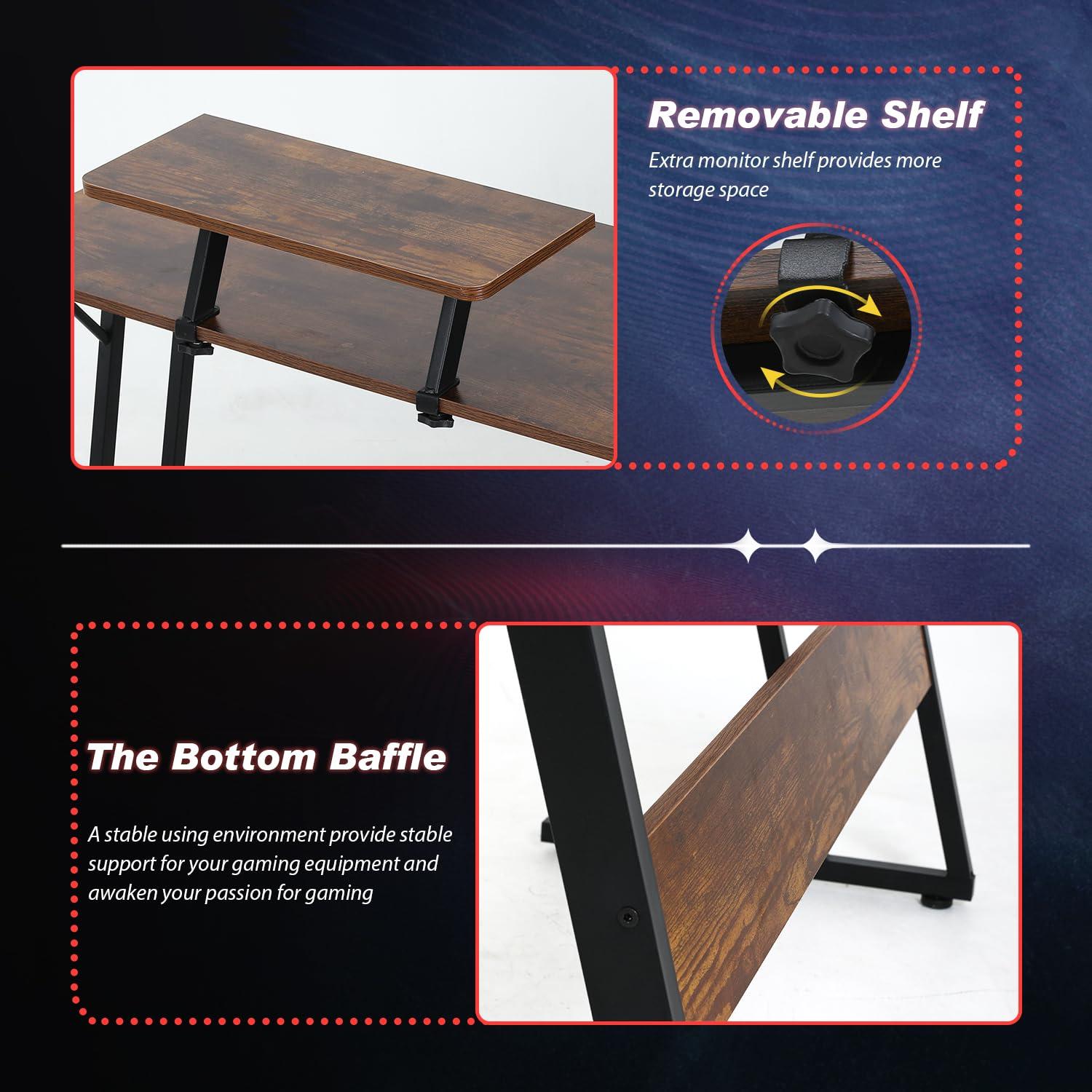 FDW L Shaped Desk Corner Gaming Desk Computer Desk with Large Desktop Studying and Working and Gaming for Home and Work Place,Brown