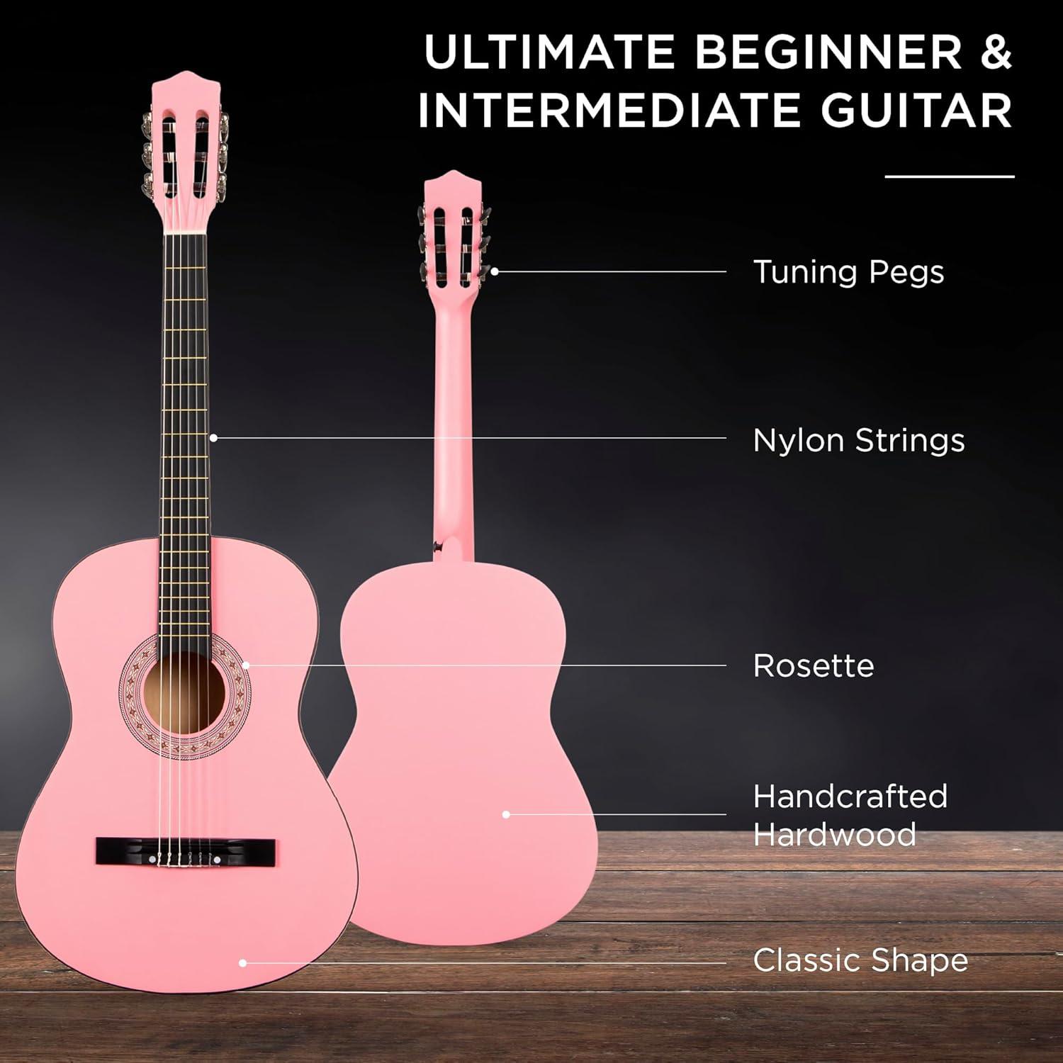 Best Choice Products 38in Beginner Acoustic Guitar Starter Kit w/ Gig Bag, Strap, Extra Strings - Pink