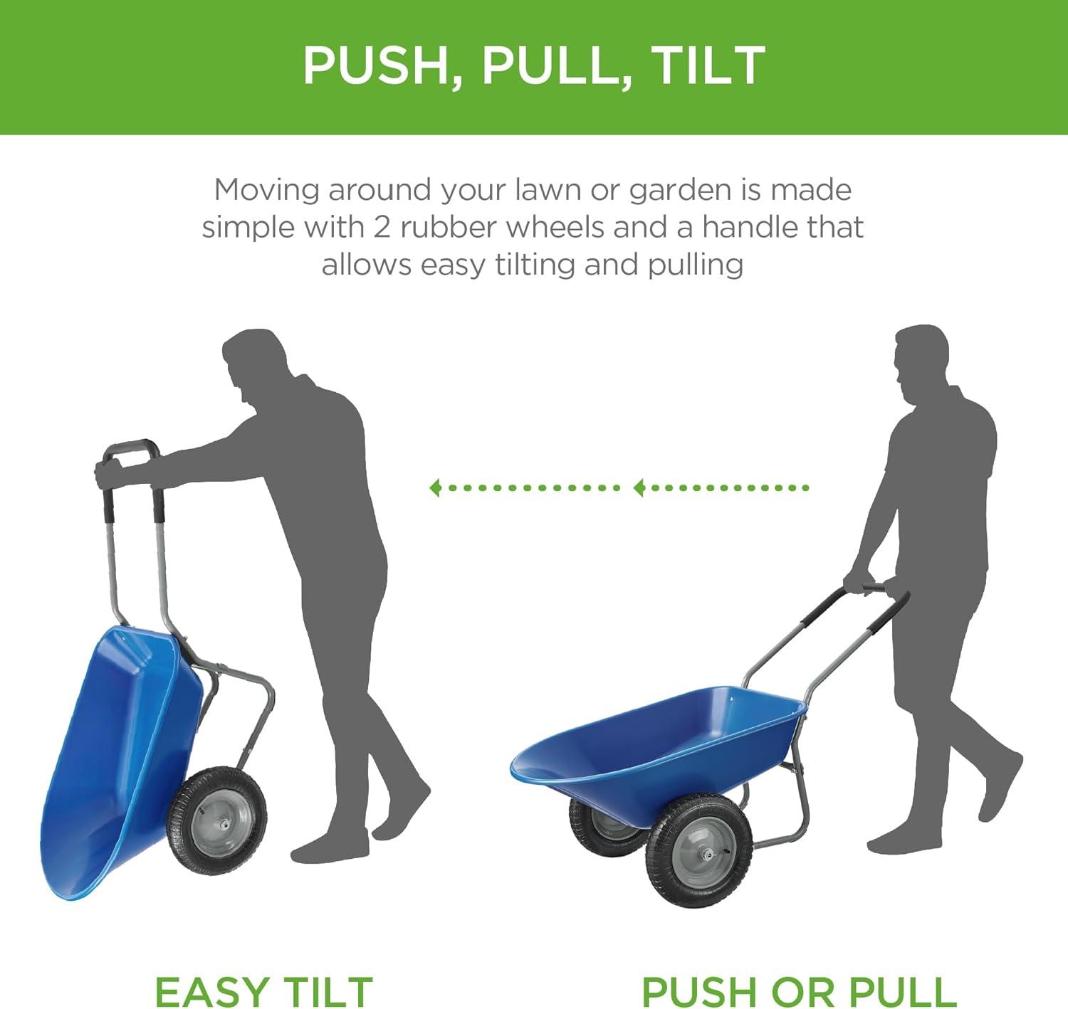 Best Choice Products Dual-Wheel Home Wheelbarrow Yard Garden Cart for Lawn, Construction - Blue