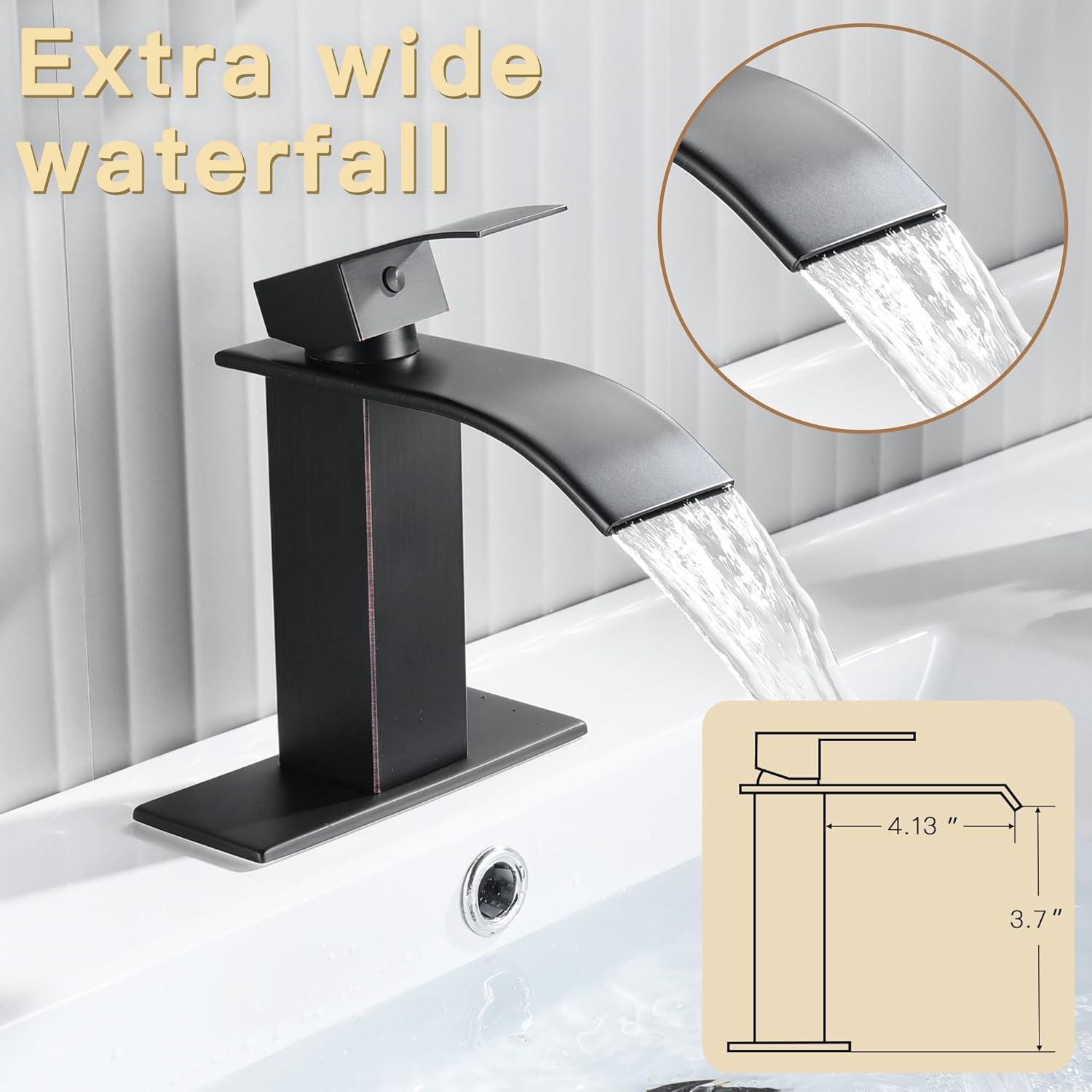 VIBRANTBATH Waterfall Low-Arc Single Hole Bathroom Faucet 6021-ORB