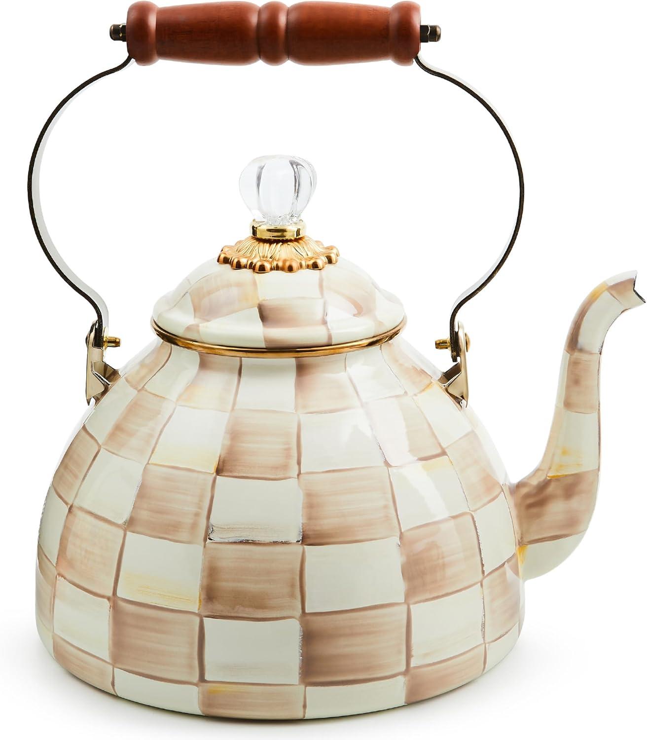 Mocha Check 3 Quart Tea Kettle
