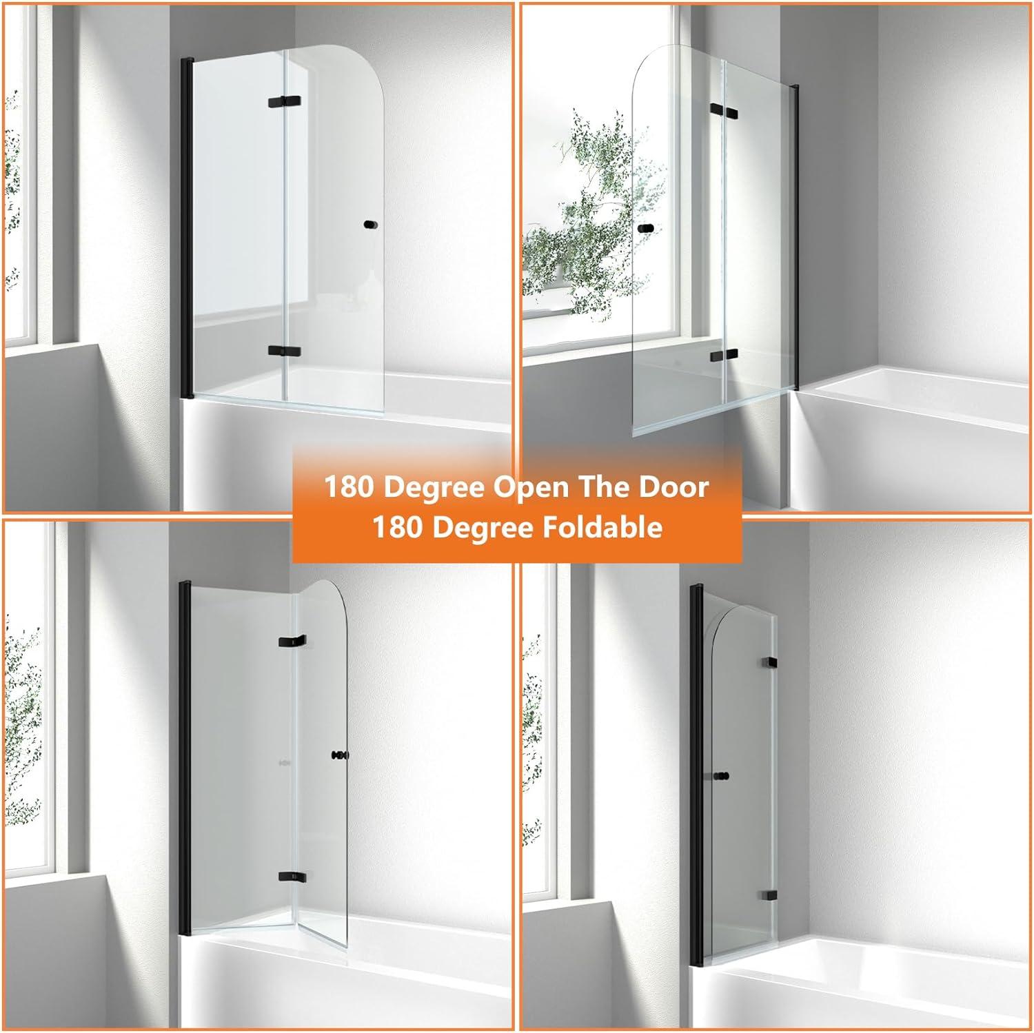 35'' - W x 55'' H Pivot Door Frameless Tempered Glass Tub Door with Easy Clean Coating