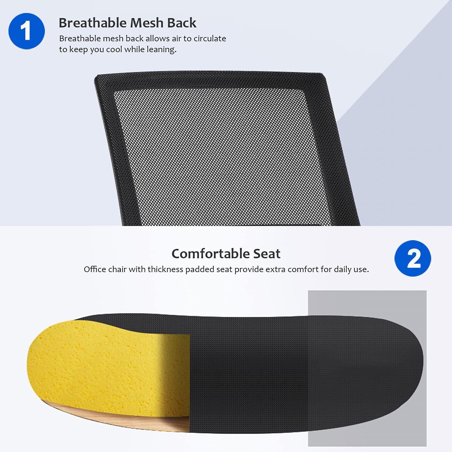 FDW Home Office Chair Mid-Back Mesh Computer Chair Lumbar Support Comfortable Executive Adjustable Chair with Armrests,Pink