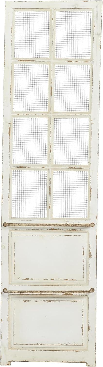 DecMode Cream Wood Door Inspired Panel Geometric Wall Decor with Mesh Netting