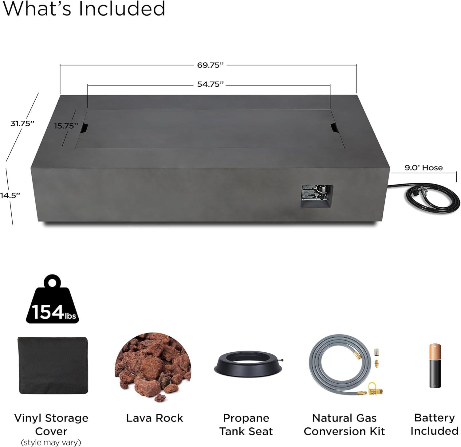 Aegean 70" Rectangle Fire Table with Natural Gas Conversion Kit - Weathered Slate - Real Flame