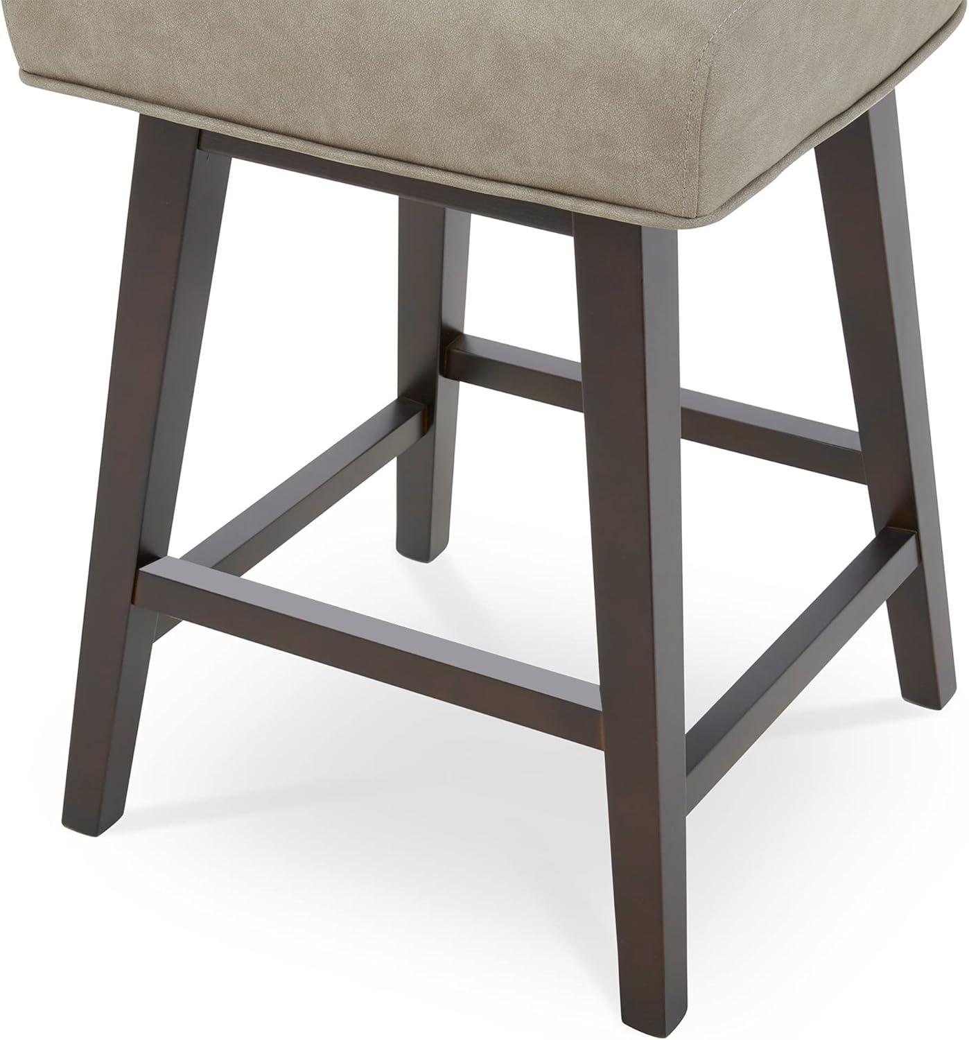 CHITA 26 in Upholstered Swivel Counter Bar Stools with Back&Wood Legs Set of 2, Faux Leather in Creamy Gray