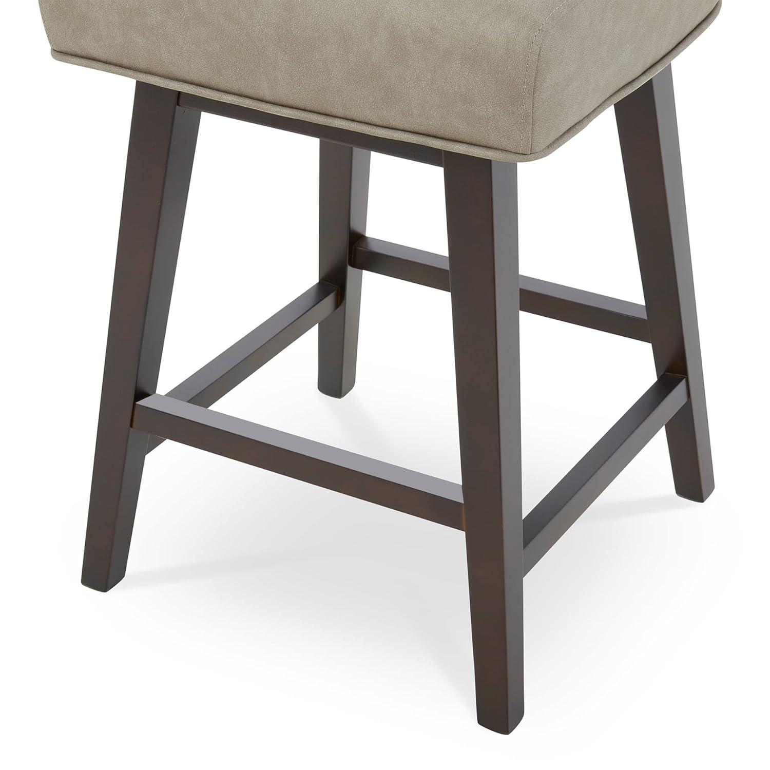 CHITA 26 in Upholstered Swivel Counter Bar Stools with Back&Wood Legs Set of 2, Faux Leather in Creamy Gray