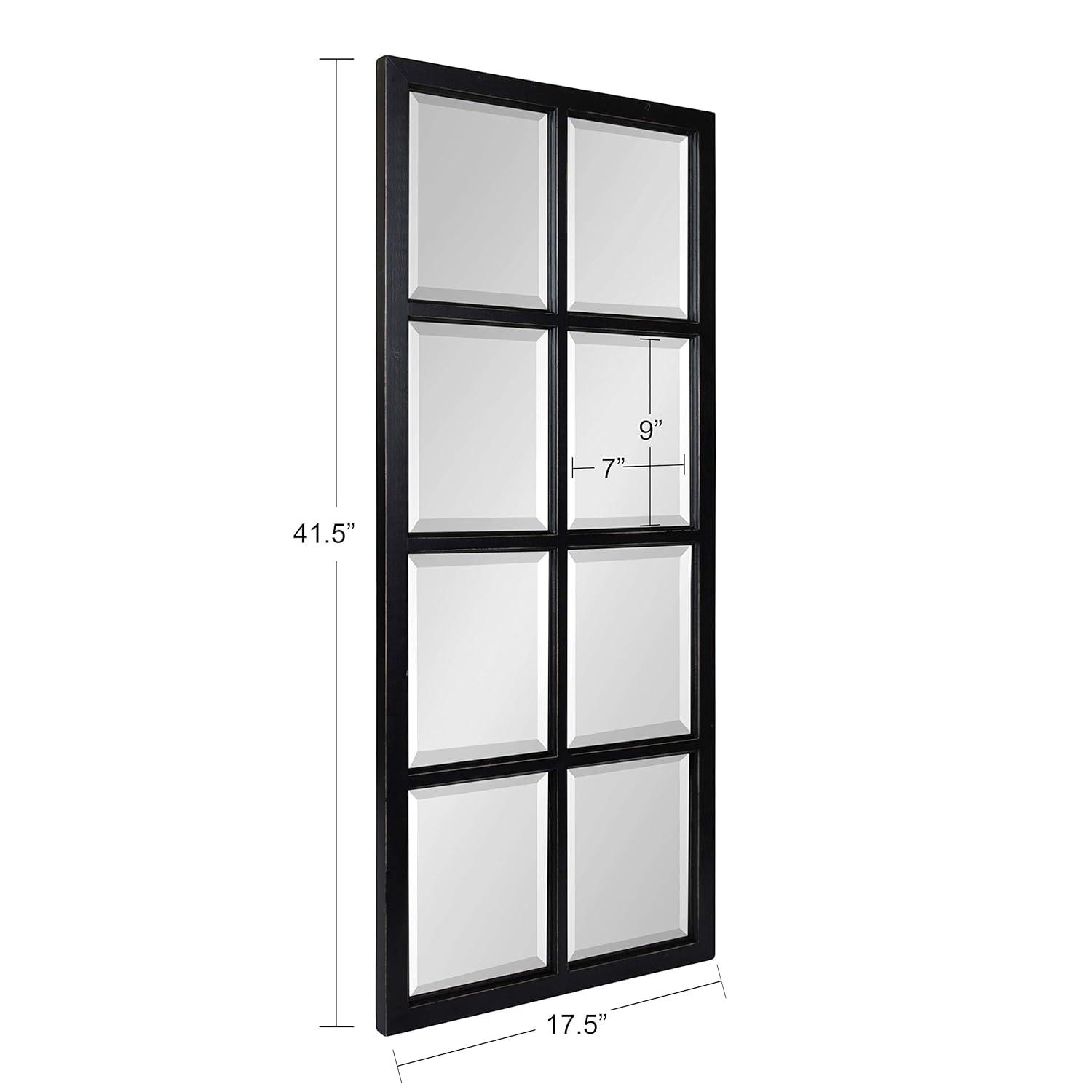Kate and Laurel Hogan 8-Panel Windowpane Wood Wall Mirror, 18 x 42, Distressed Black, Chic Window-Inspired Wall Accent