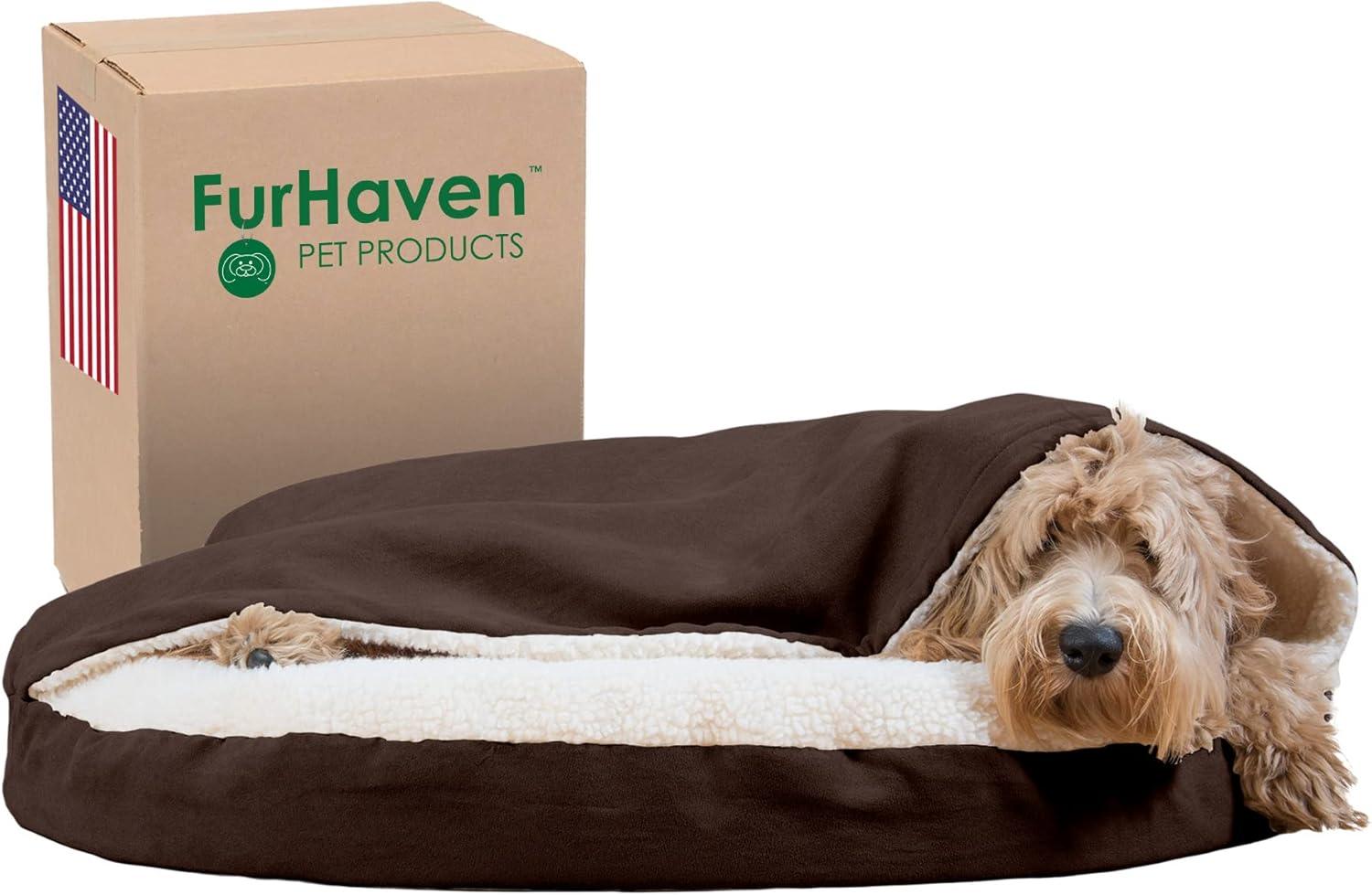 FurHaven Faux Sheepskin Round Hooded Orthopedic Dog Bed