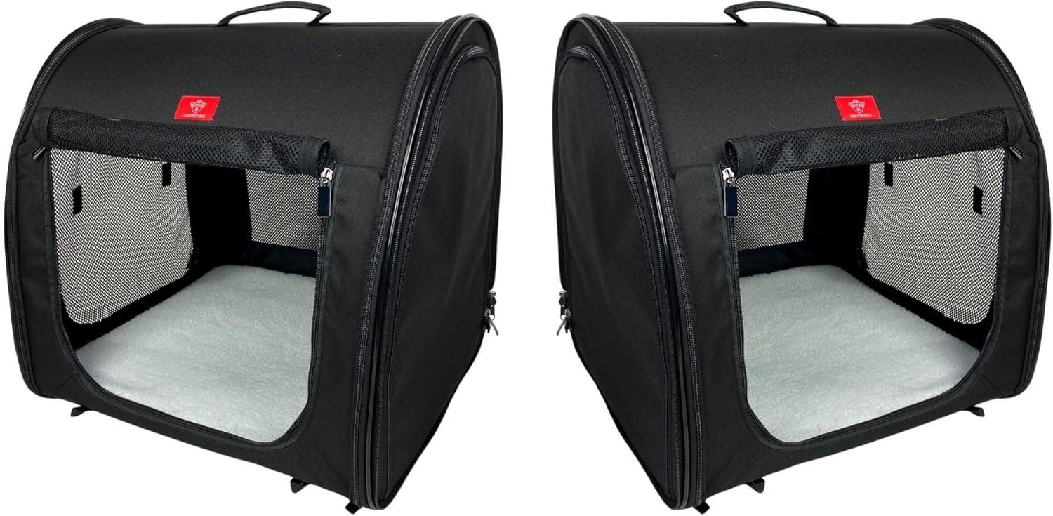 Portable 2-in-1 Double Pet Kennel/Shelter, Fabric, Black/Royal Blue 20"x20"x39" - Car Seat-Belt Fixture Included (Black)