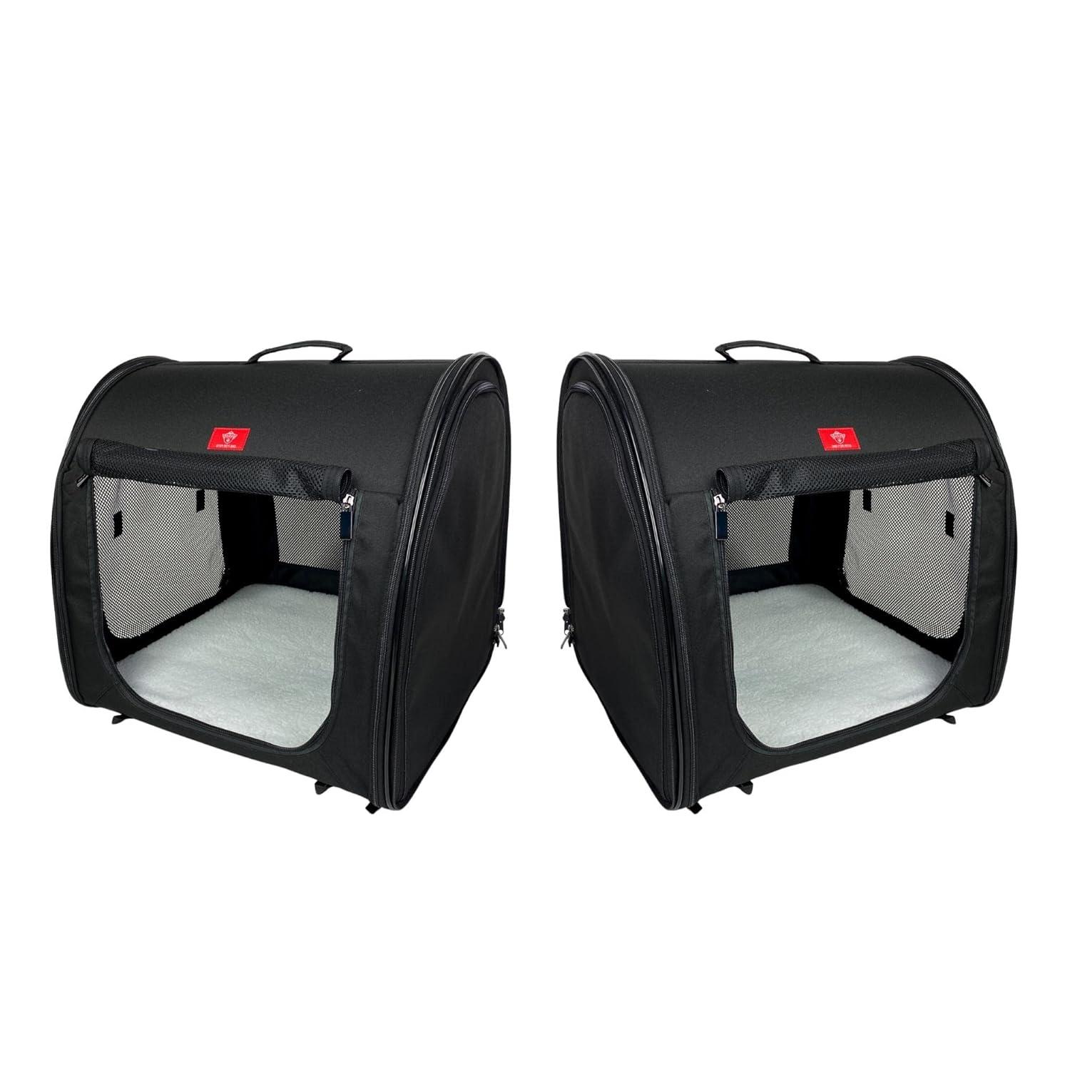 Portable 2-in-1 Double Pet Kennel/Shelter, Fabric, Black/Royal Blue 20"x20"x39" - Car Seat-Belt Fixture Included (Black)