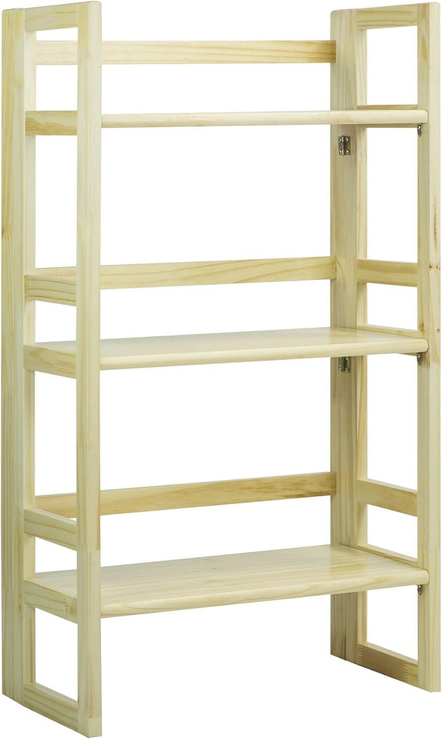 Natural Finish Solid Wood 3-Shelf Folding Bookcase