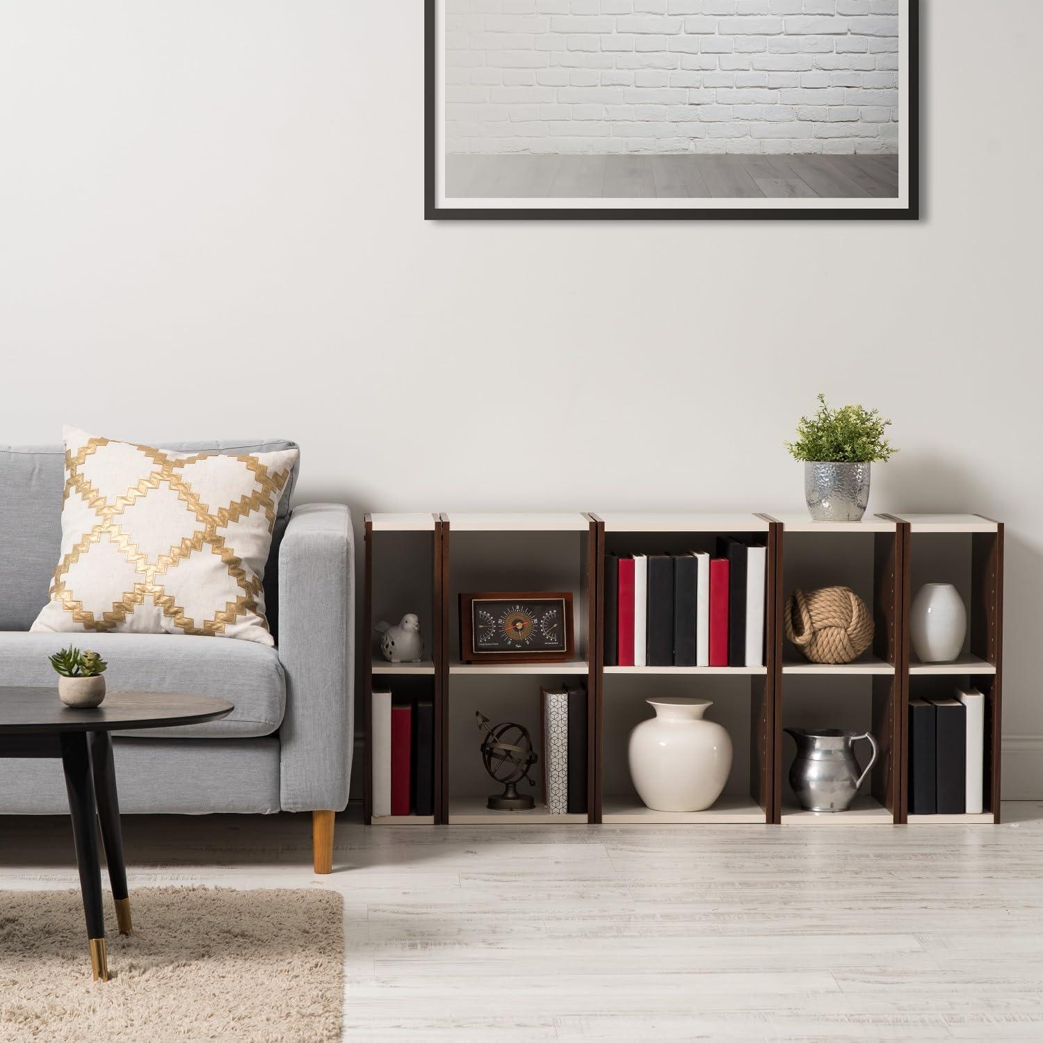 Walnut Brown Adjustable 2-Tier Bookshelf for Space Saving