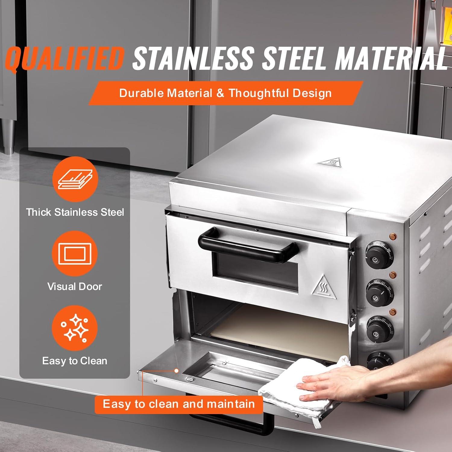VEVOR 12-Inch Stainless Steel Electric Pizza Oven with Adjustable Temperature