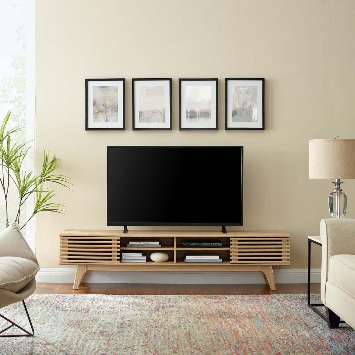 Modway Render 70"W Modern Wood TV Stand for TVs up to 78" in Oak