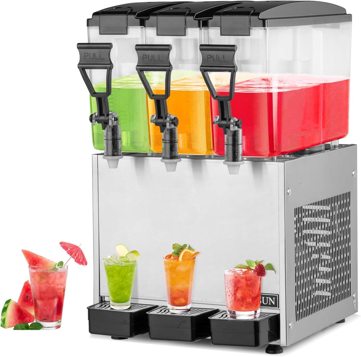 ROVSUN 7.8 Gal/30L Refrigerated Beverage Dispenser Commercial, 10L X 3 Tanks Juice Cold Drink Dispenser Stainless Steel with Thermostat Controller for Home Restaurant Bar Party 110V/60HZ