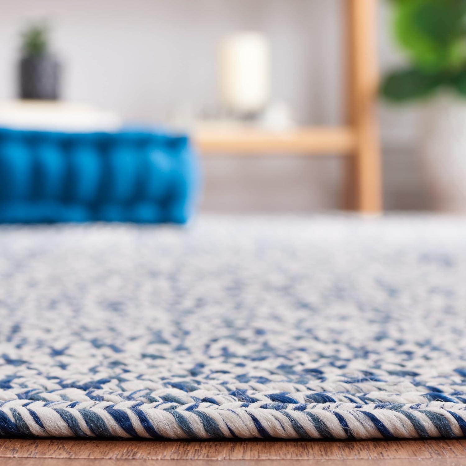 Handmade Dark Blue and Ivory Braided Reversible Area Rug