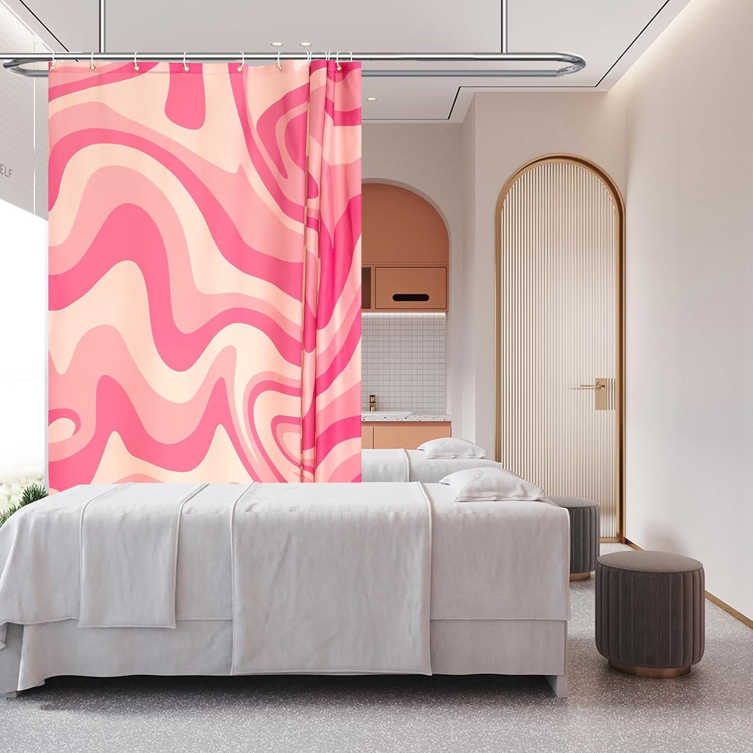 BSHAPPLUS Pink Shower Curtain with 12 Hooks,Boho Shower Curtain Waterproof Bathroom Shower Curtains for Home Hotel Decor Bathroom Curtains 71x71 Inch