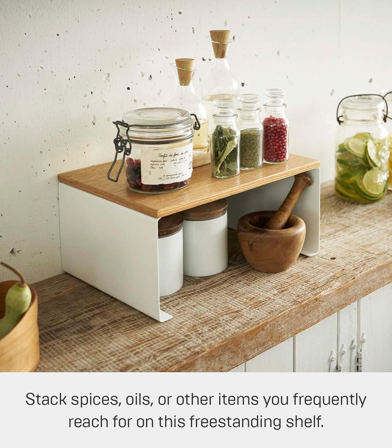 Tosca Yamazaki Home Wood-Top Stackable Kitchen Rack, Modern Counter Shelf Organizer