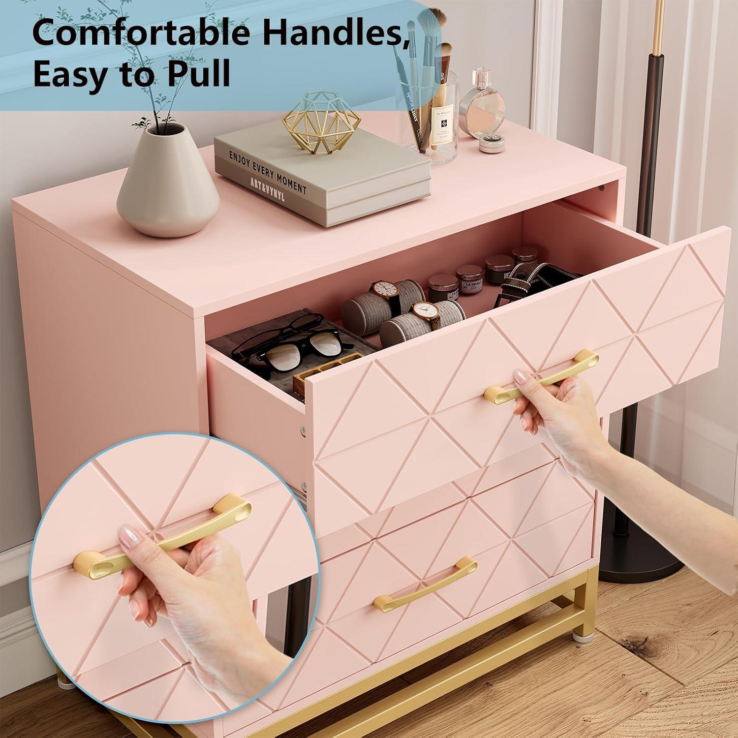 Yesurprise 6 Drawers Dresser for Bedroom TV Stand Dressers Chest of Drawers for Living Room Hallway Entryway Pink