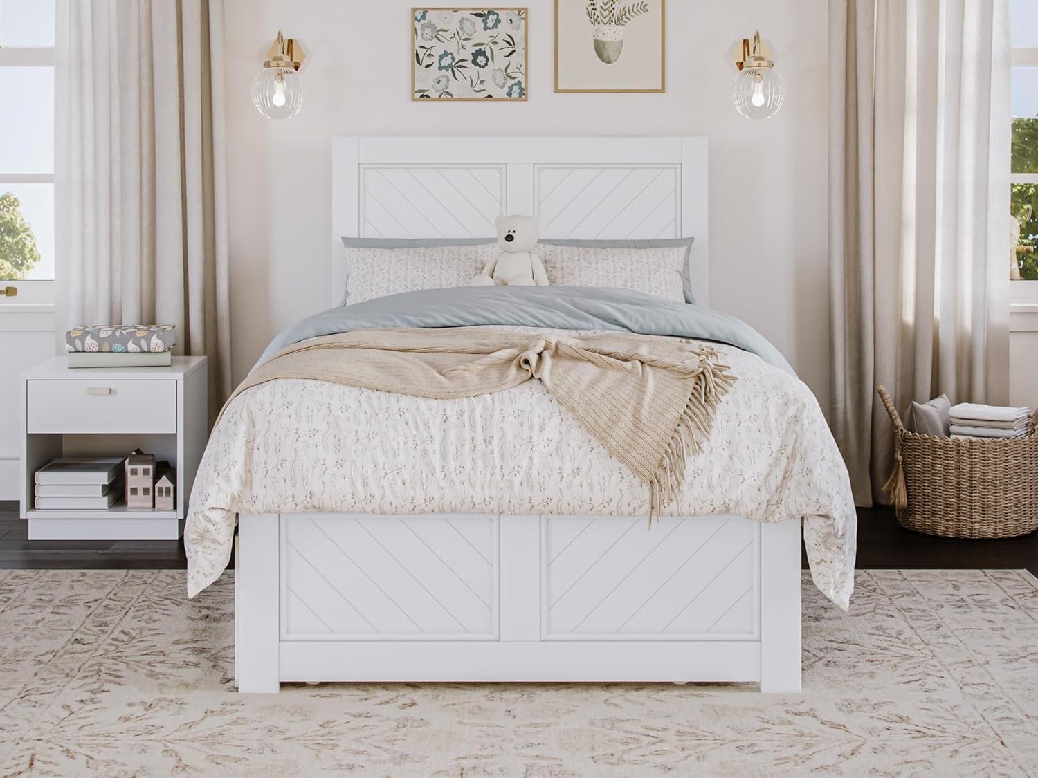 HAOYUN Canyon Twin XL Farmhouse Solid Wood Platform Bed with Footboard & Twin XL Trundle, White