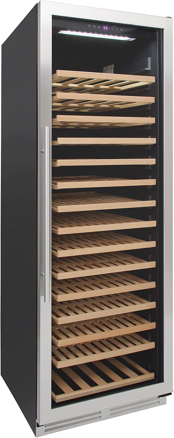 Avanti Wine Cooler Designer Series Freestanding Single-Zone Chiller, 176-Bottle Capacity with Wooden Pull-Out Shelves Double-Pane Reversible Glass Door, LED Display, 23.5-Inch, Stainless Steel