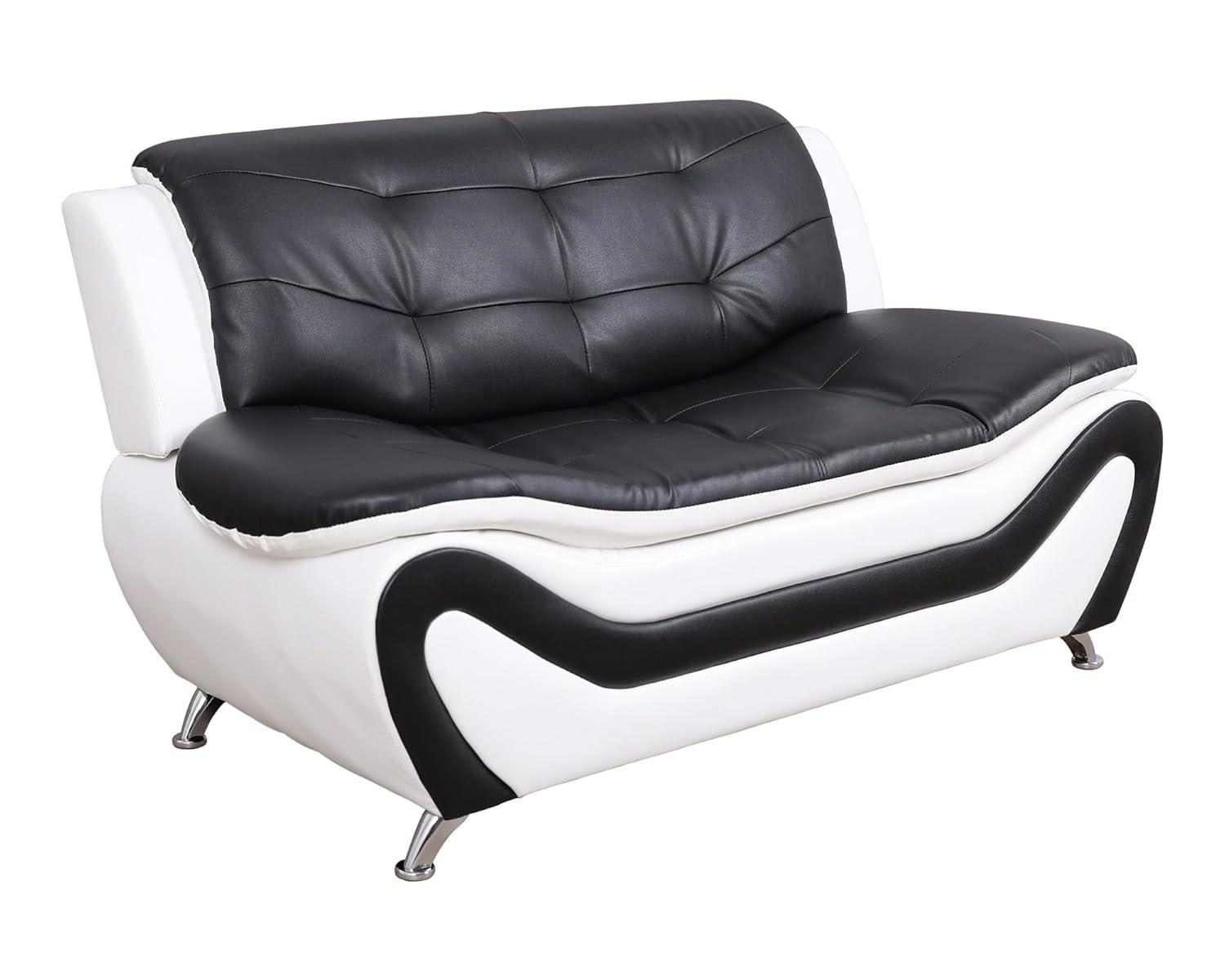 PonLiving Furniture 3 Piece Aldo Modern Sofa Set, Black & White Golden Coast Furniture 3 Piece Aldo Modern Sofa Set, Black & White