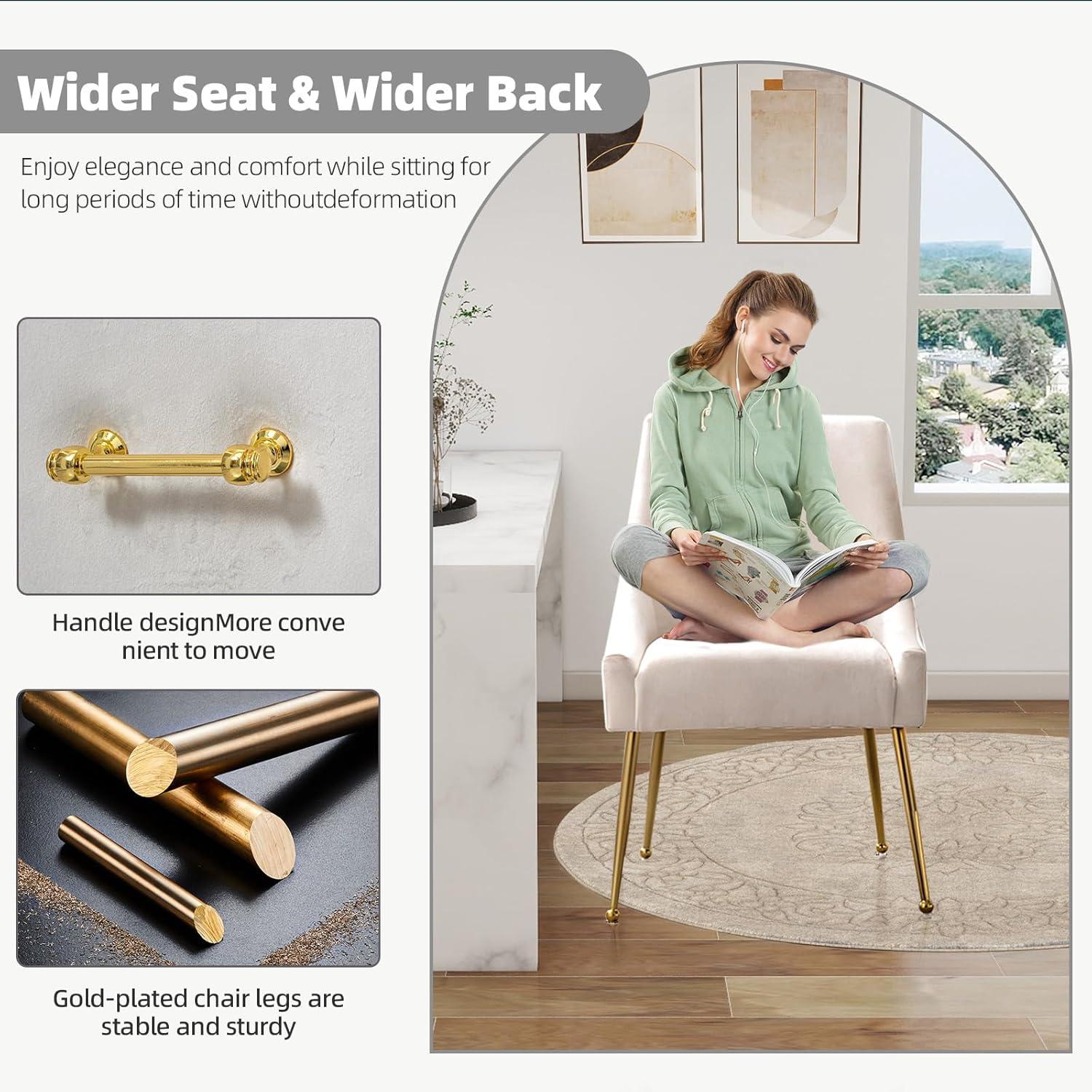Home Beyond Velvet Upholstered Wing Back Parsons Chair with Golden Plated Legs, Accent Chairs with Contemporary Design for Living Room, Comfortable Armless Padded Chairs, Set of 2, VC-21B, Blue
