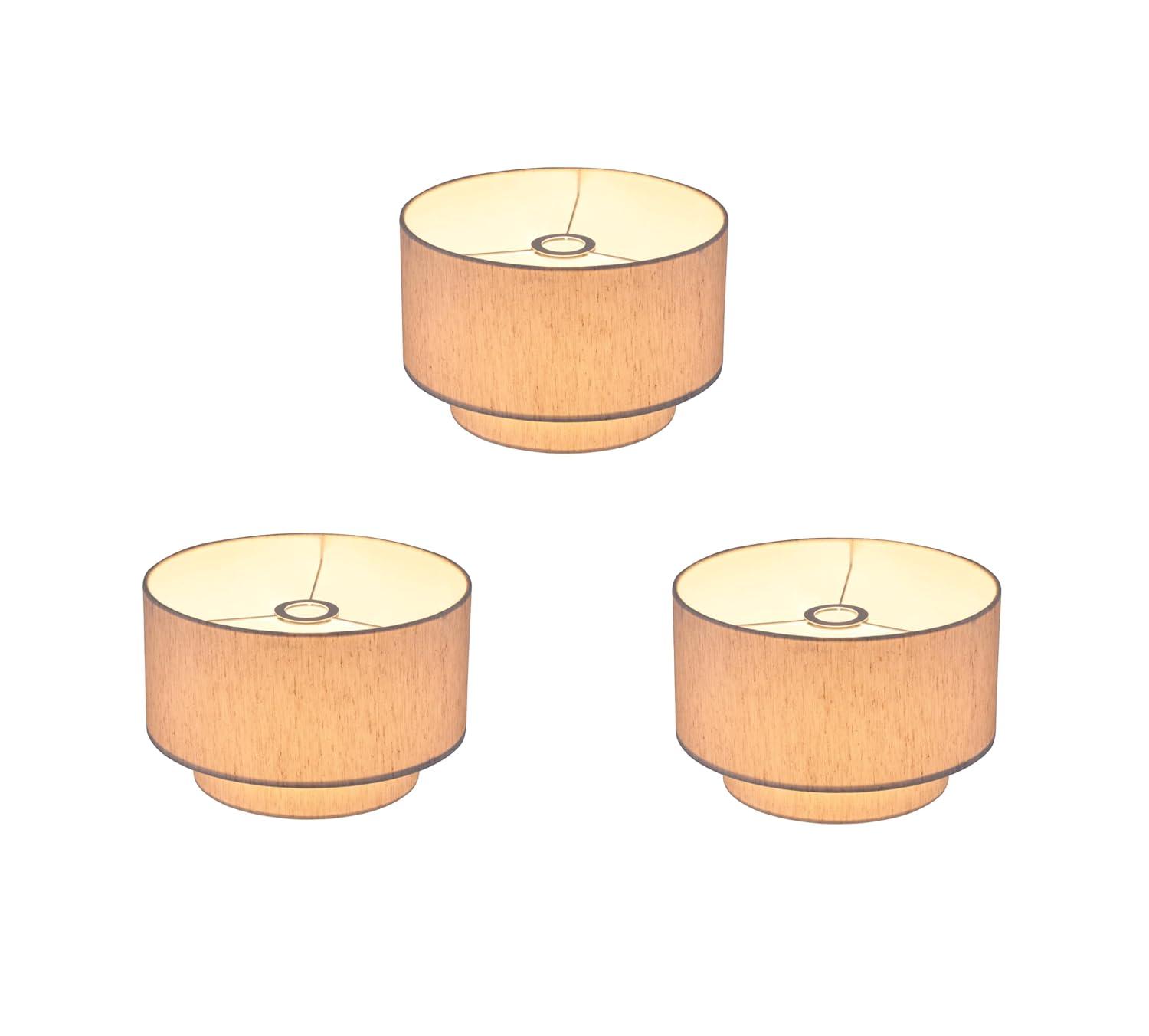 Artiva USA 10.5"Dia X7"H Premium Double Drum Linen Shade - Tan, Fully Assemble, Fit most Arched/Arc Floor Lamp,Set of 3